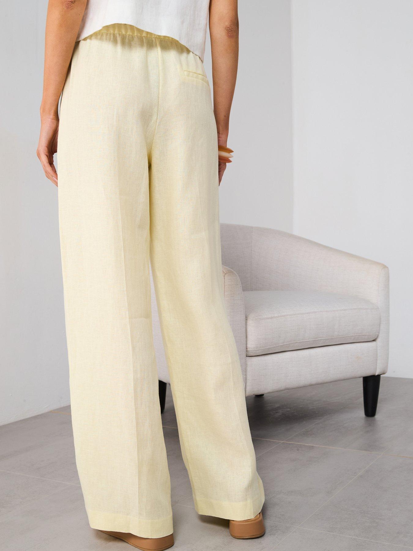 stillFront image of mango-straight-linen-pants-with-bow-yellow