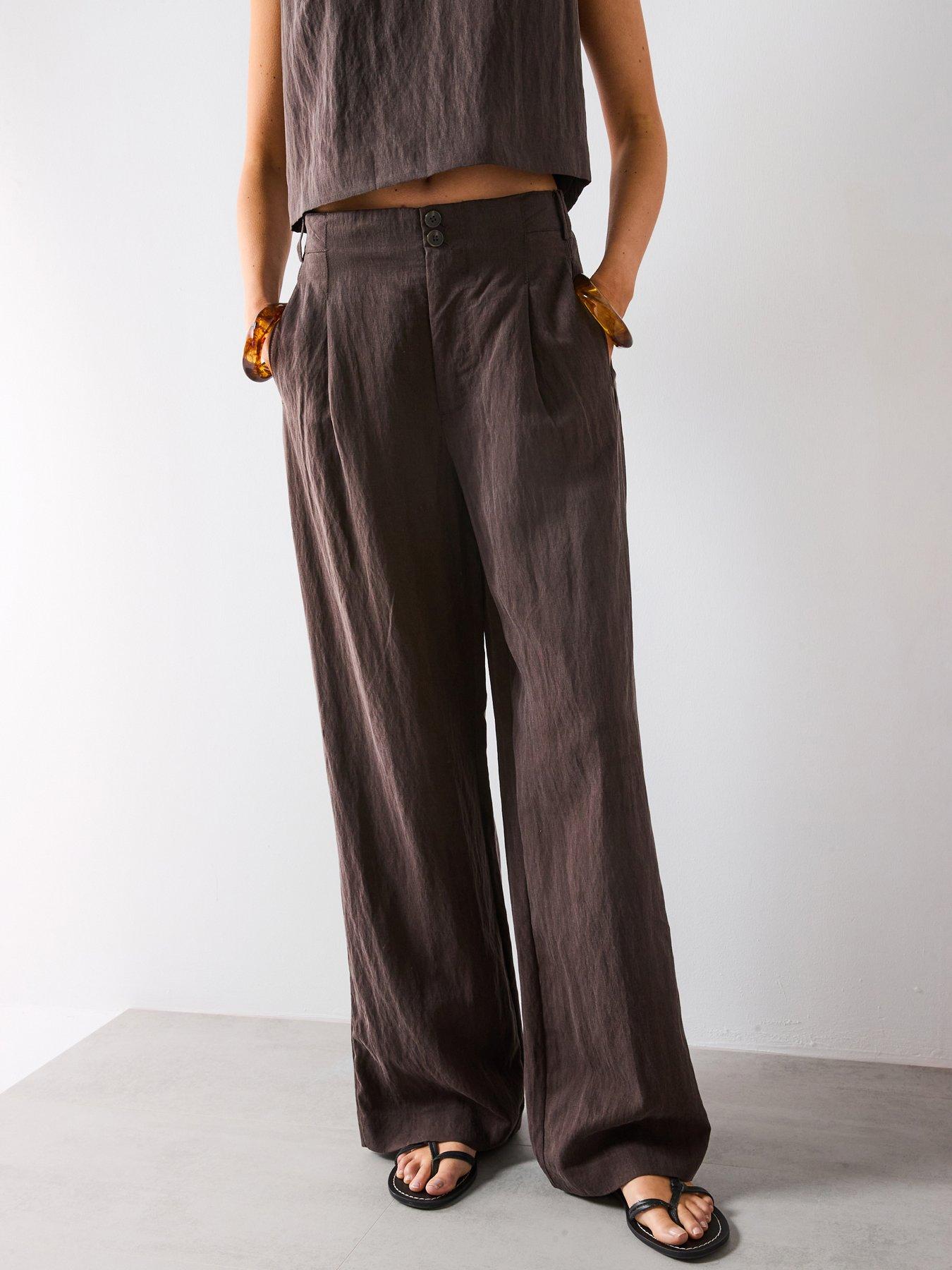  image of mango-straight-lyocell-trousers-with-pleats-brown