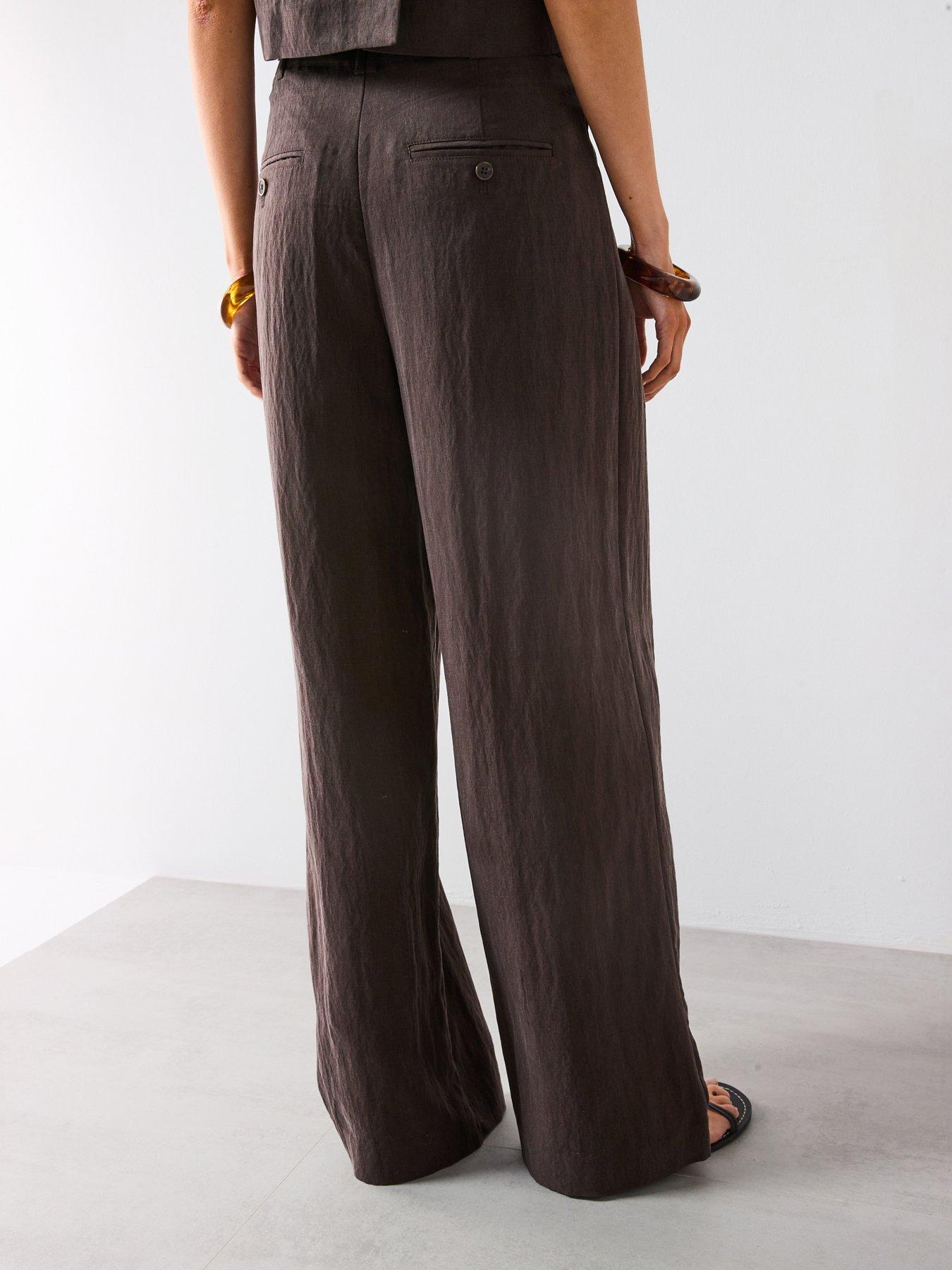  image of mango-straight-lyocell-trousers-with-pleats-brown