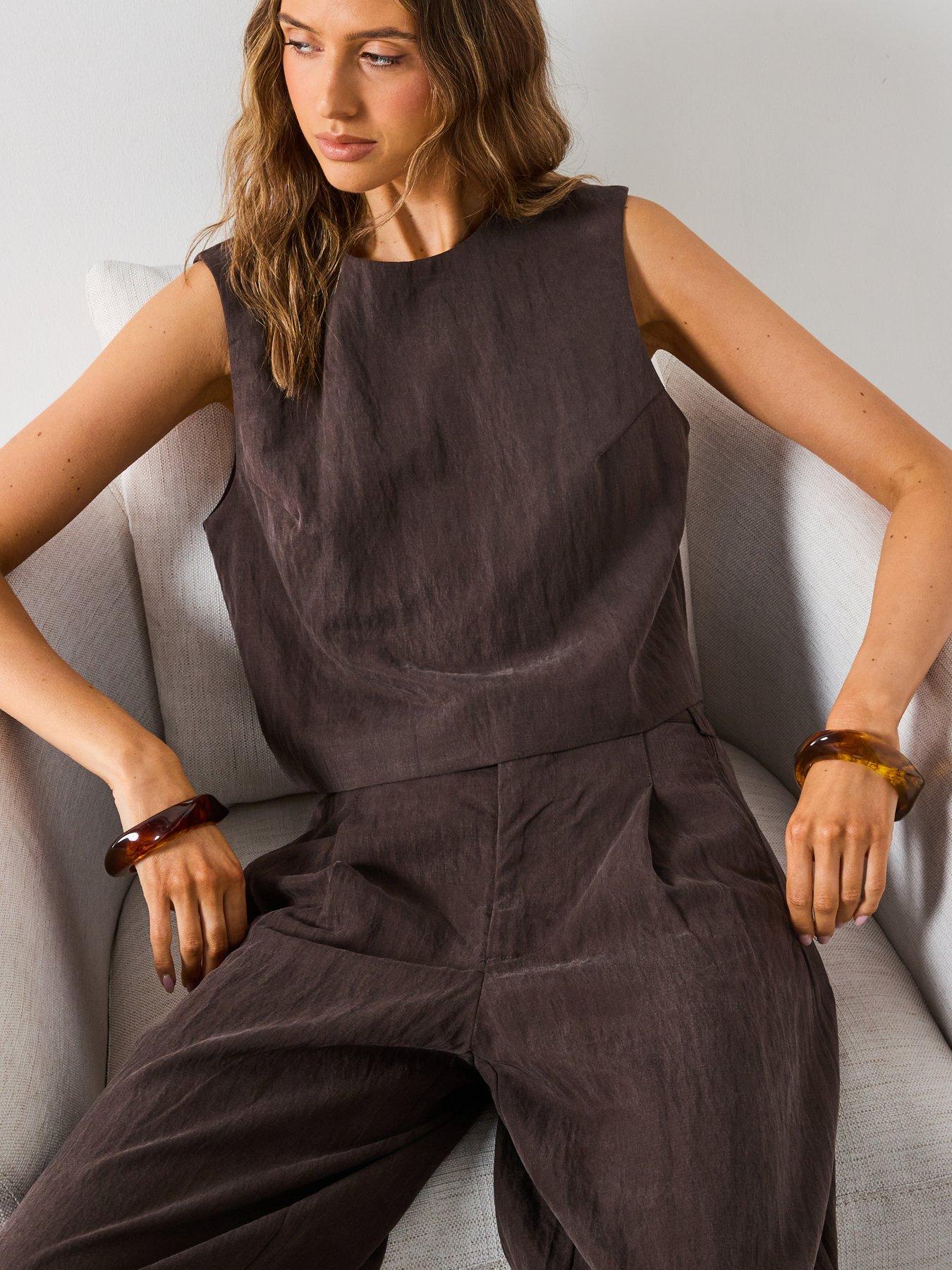  image of mango-straight-lyocell-trousers-with-pleats-brown