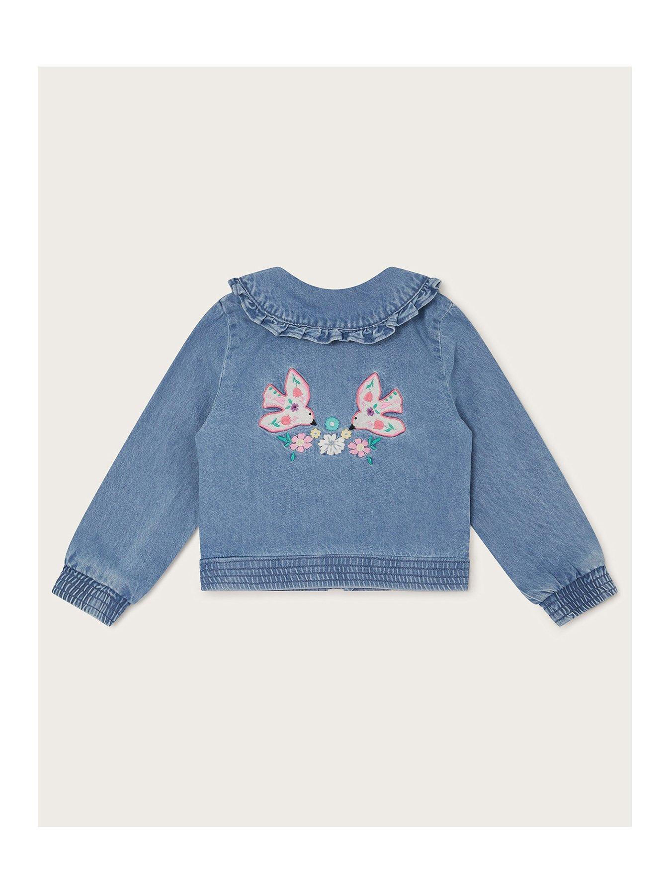  image of monsoon-girls-embroidered-denim-bomber-jacket-blue