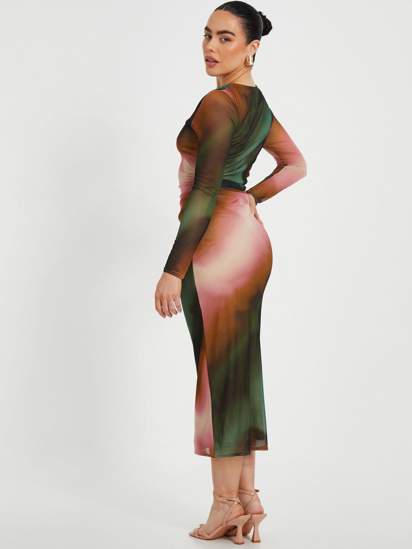  image of quiz-petite-mesh-marble-print-midaxi-dress
