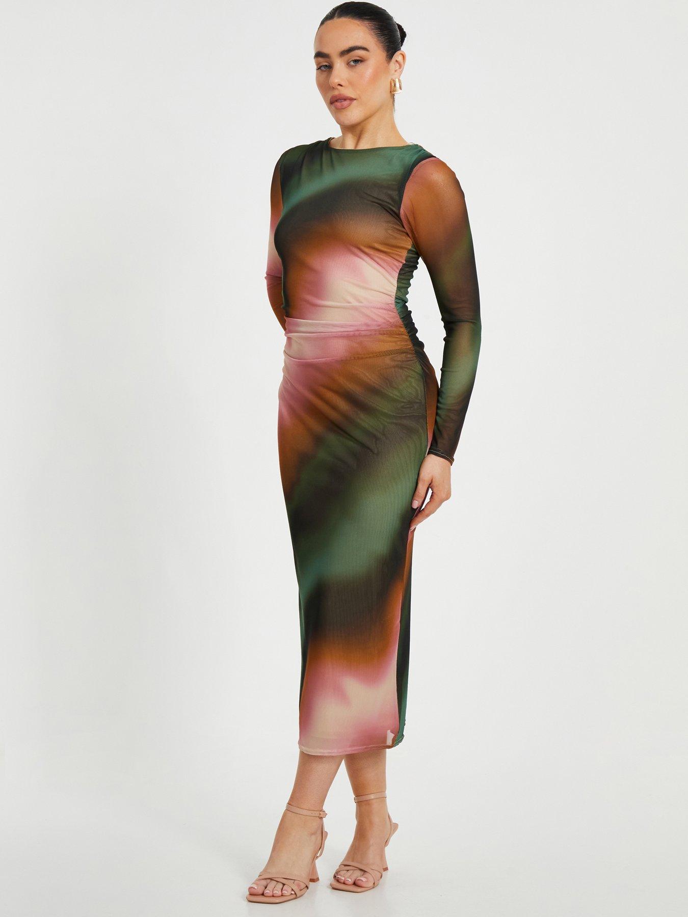  image of quiz-petite-mesh-marble-print-midaxi-dress