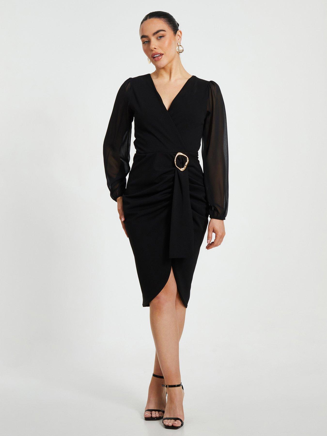 undefined Petite Black Buckle Midi Dress