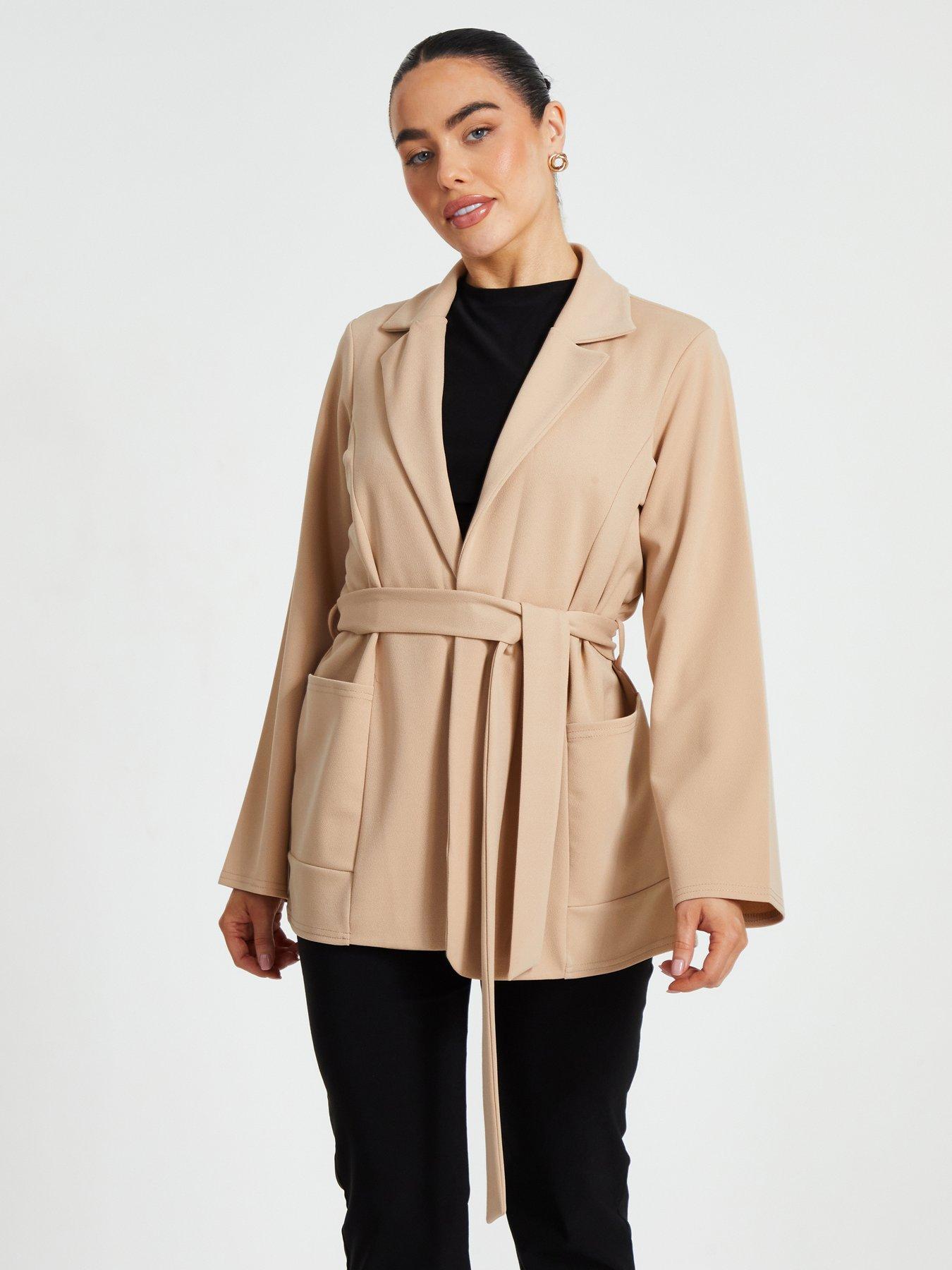  image of quiz-petite-stone-tie-waist-blazer