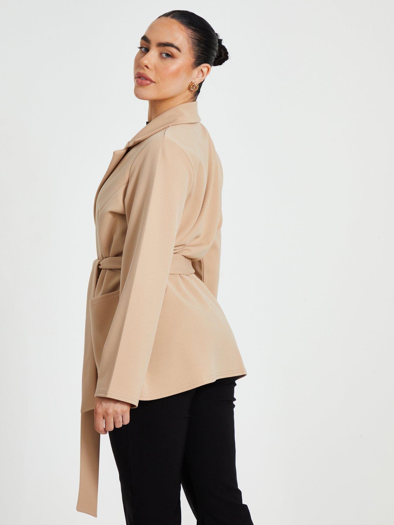  image of quiz-petite-stone-tie-waist-blazer