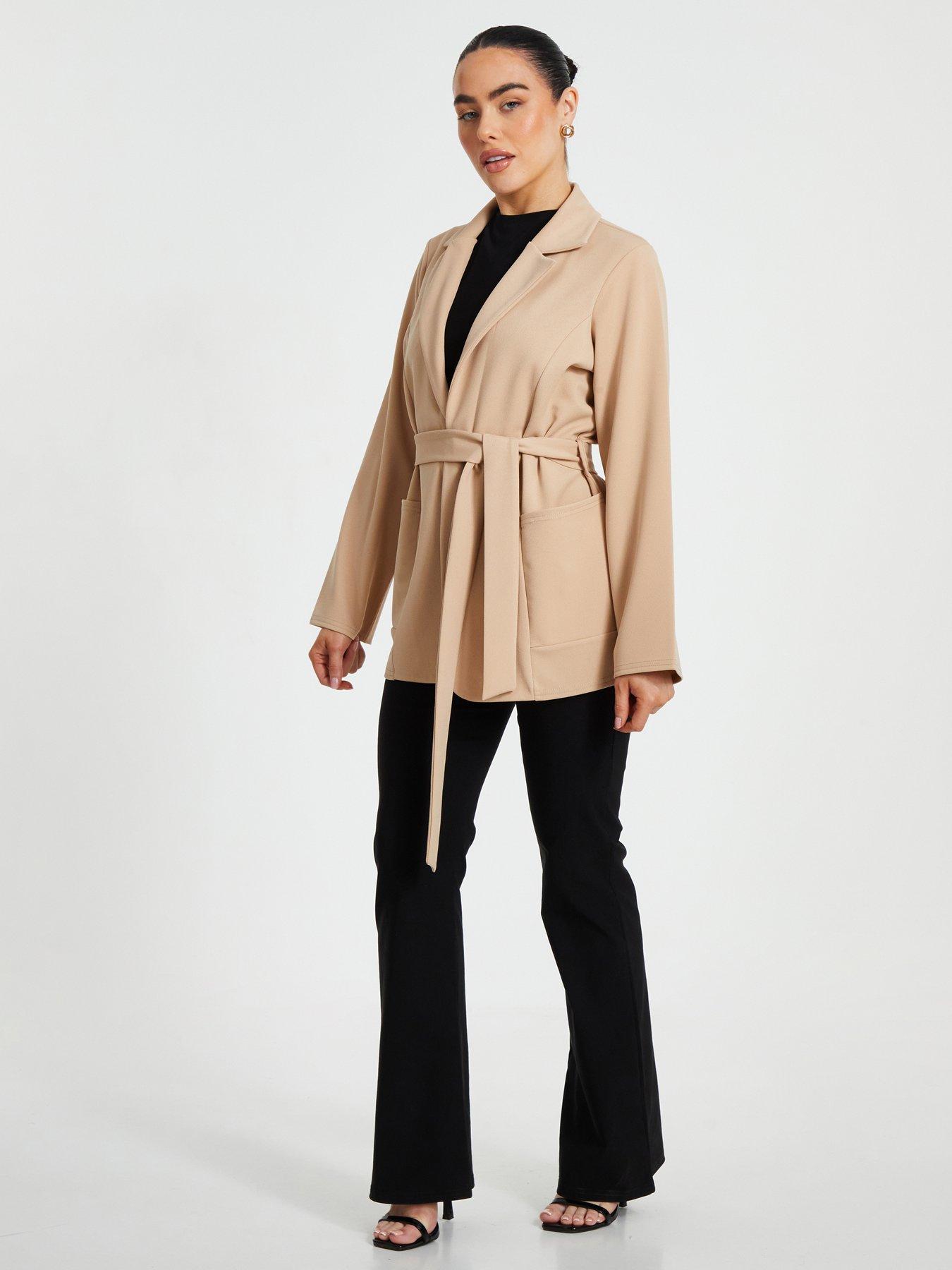  image of quiz-petite-stone-tie-waist-blazer
