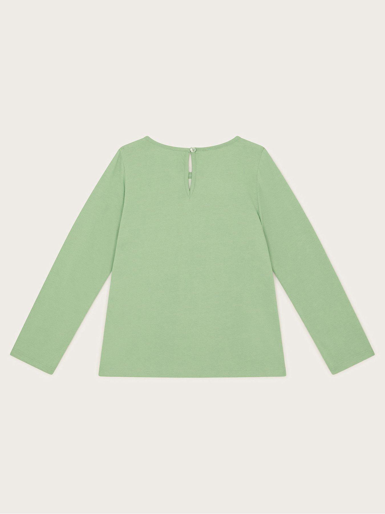  image of monsoon-girls-floral-love-embroidered-long-sleeve-tshirt-green