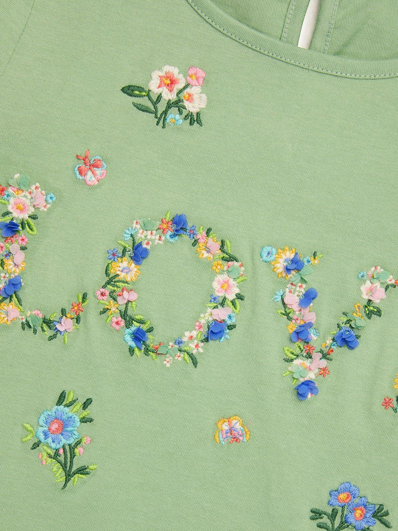  image of monsoon-girls-floral-love-embroidered-long-sleeve-tshirt-green