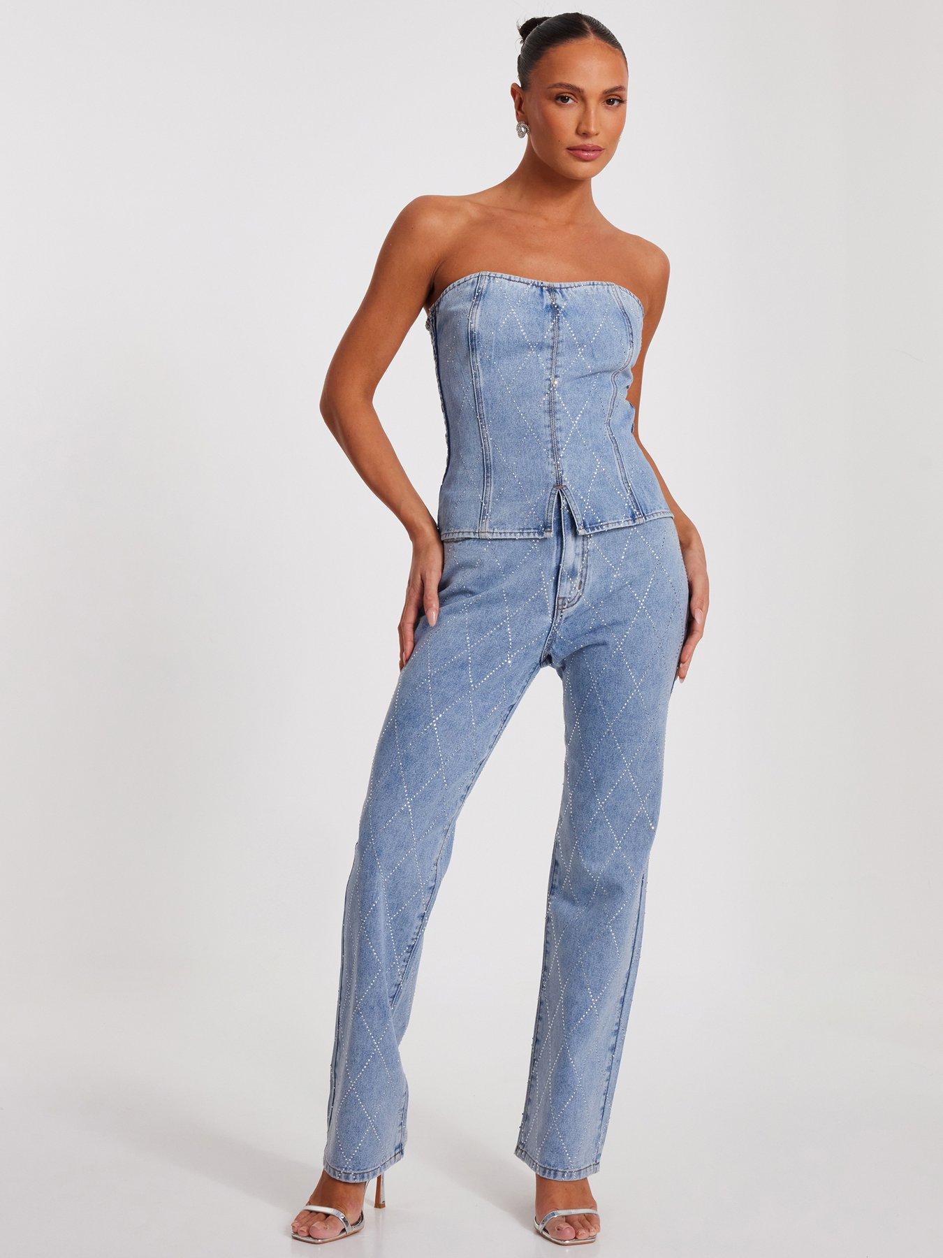 quiz-blue-diamante-denim-corset-top