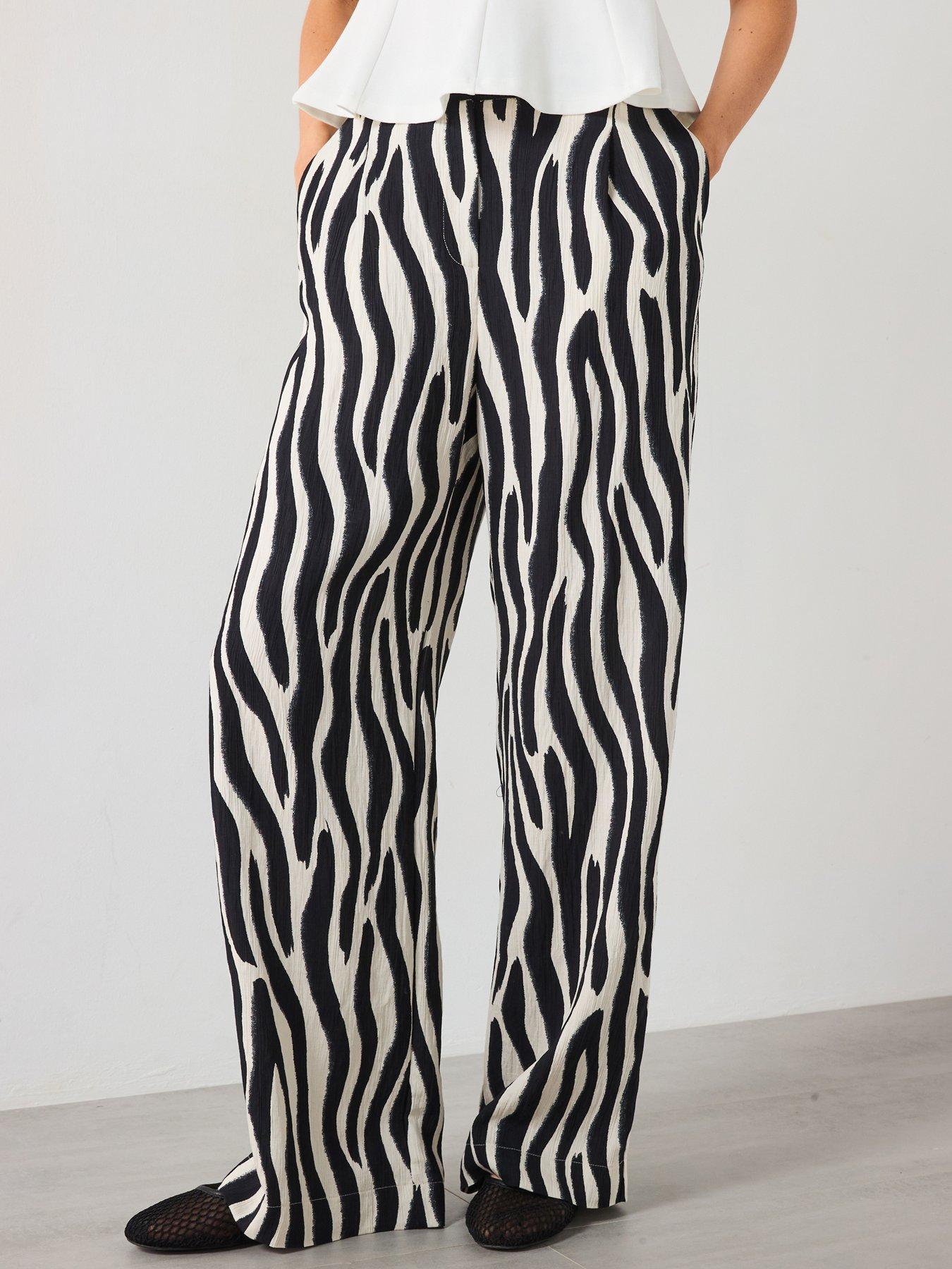 Mango Zebra-Print Straight-Fit Trousers - Black