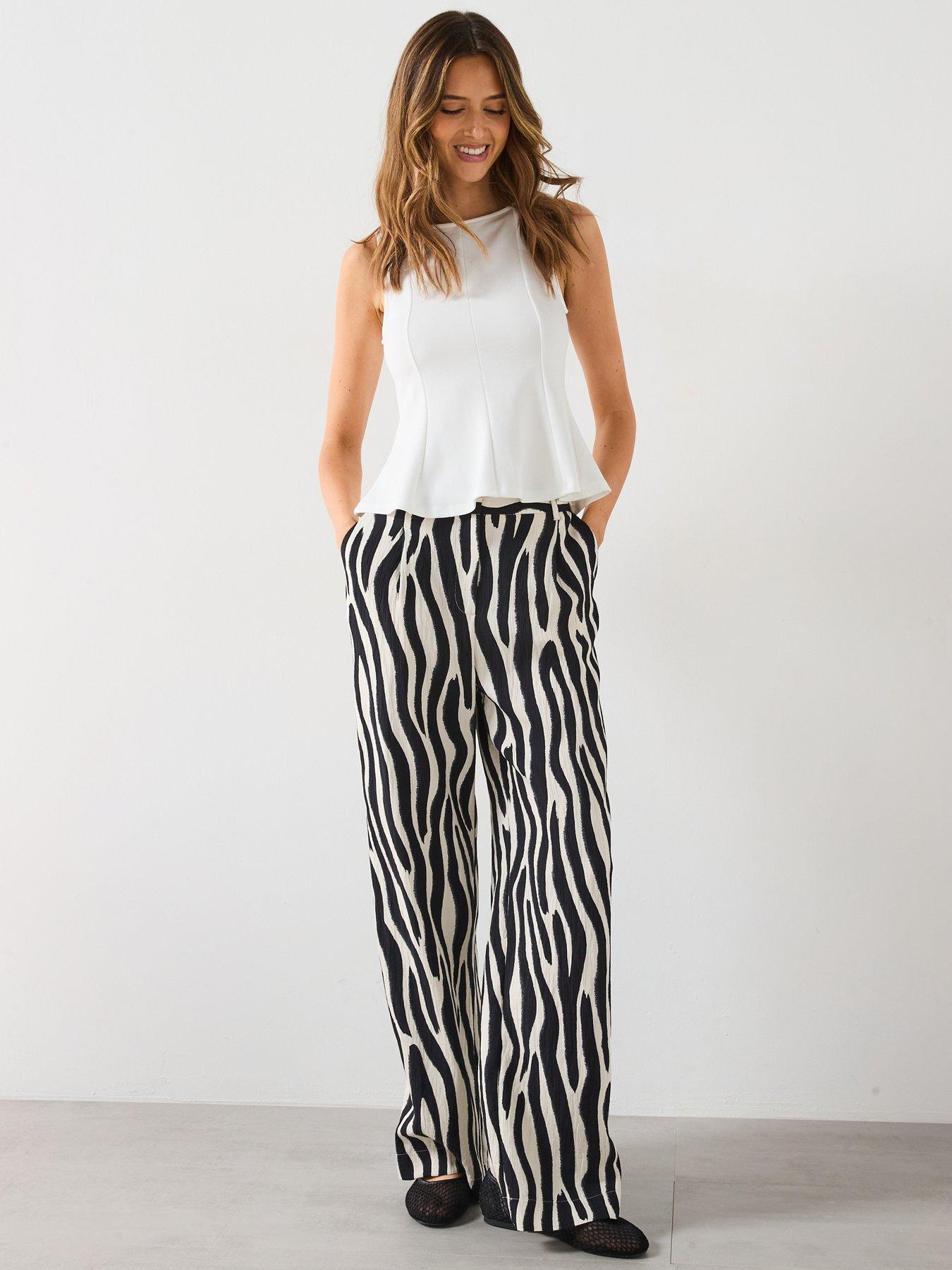  image of mango-zebra-print-straight-fit-trousers-black