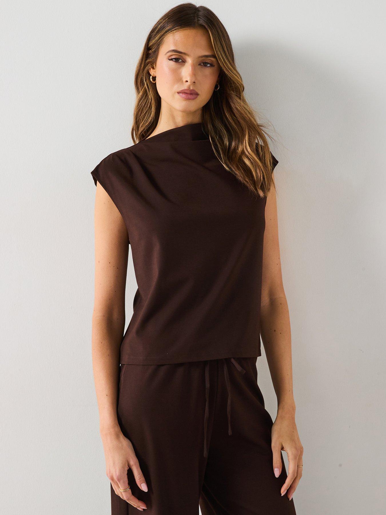 front image of mango-candela-t-shirt-brown