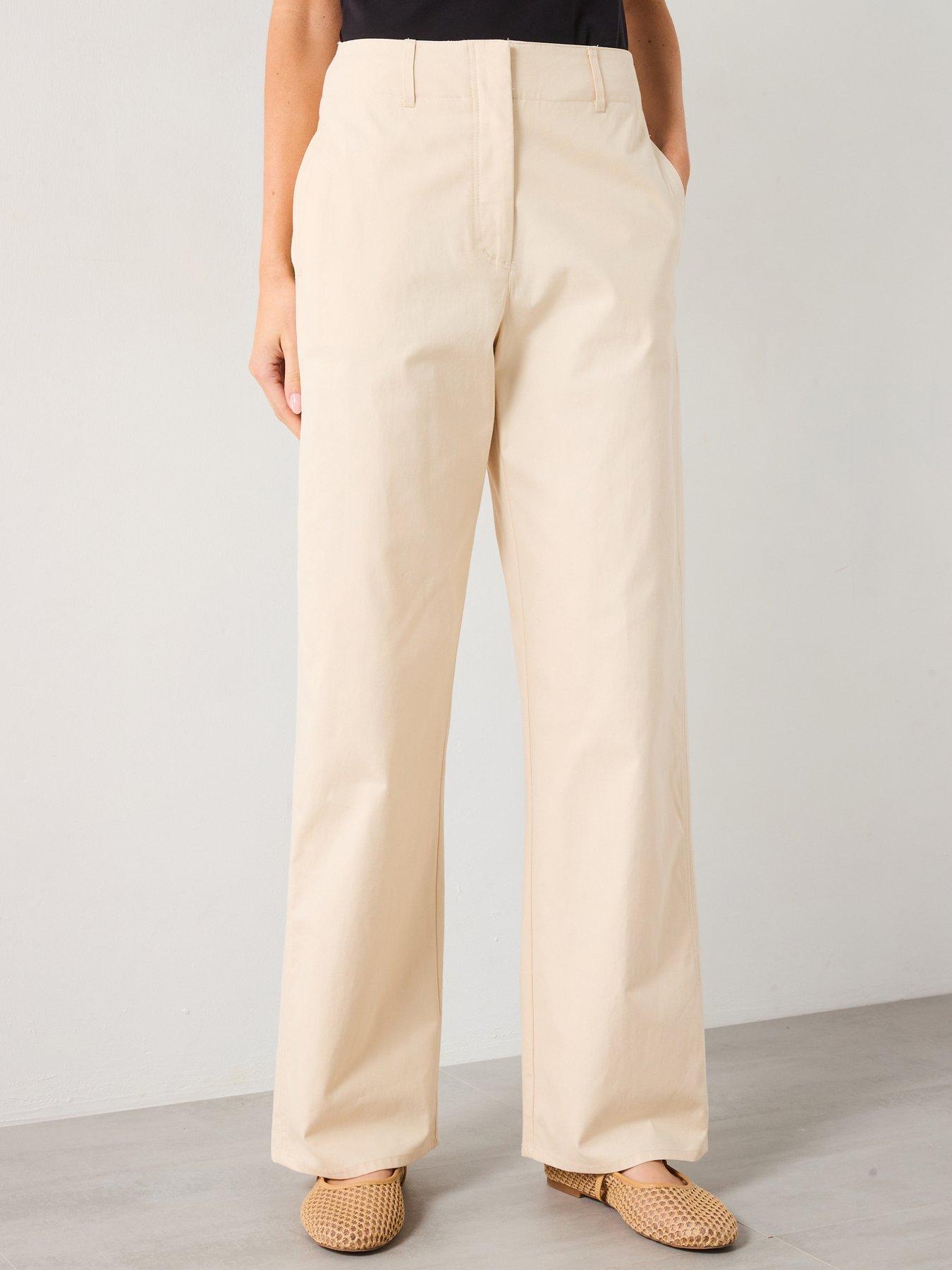 Mango Mid-Rise Straight-Fit Cotton Trousers - Cream