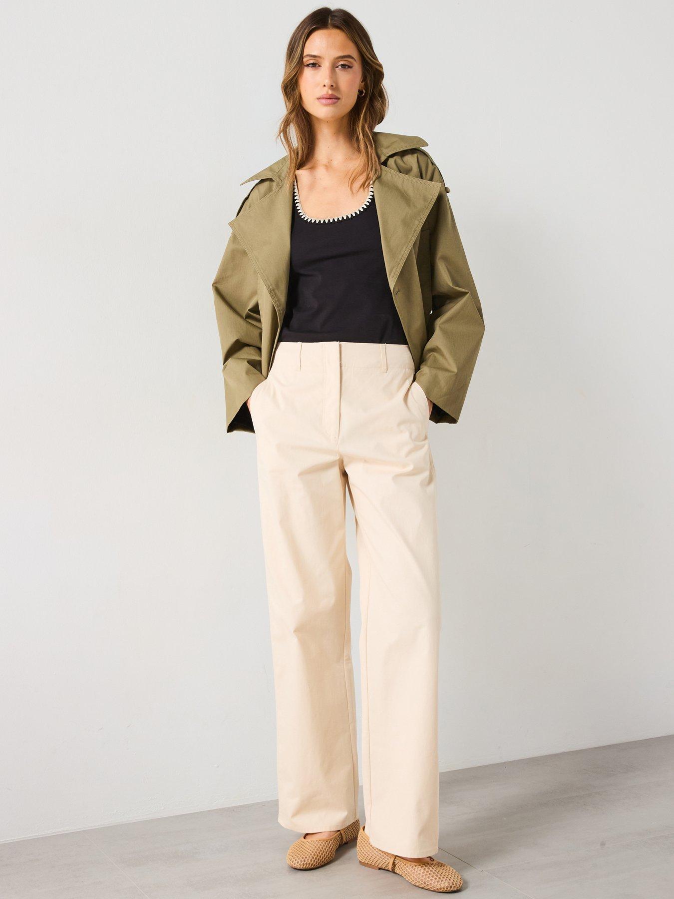 Women Coffee Mid-Rise Straight-Fit Cotton Trousers main image 0
