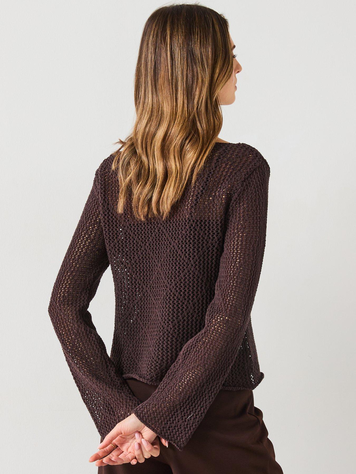  image of mango-openwork-knitted-cotton-sweater-brown