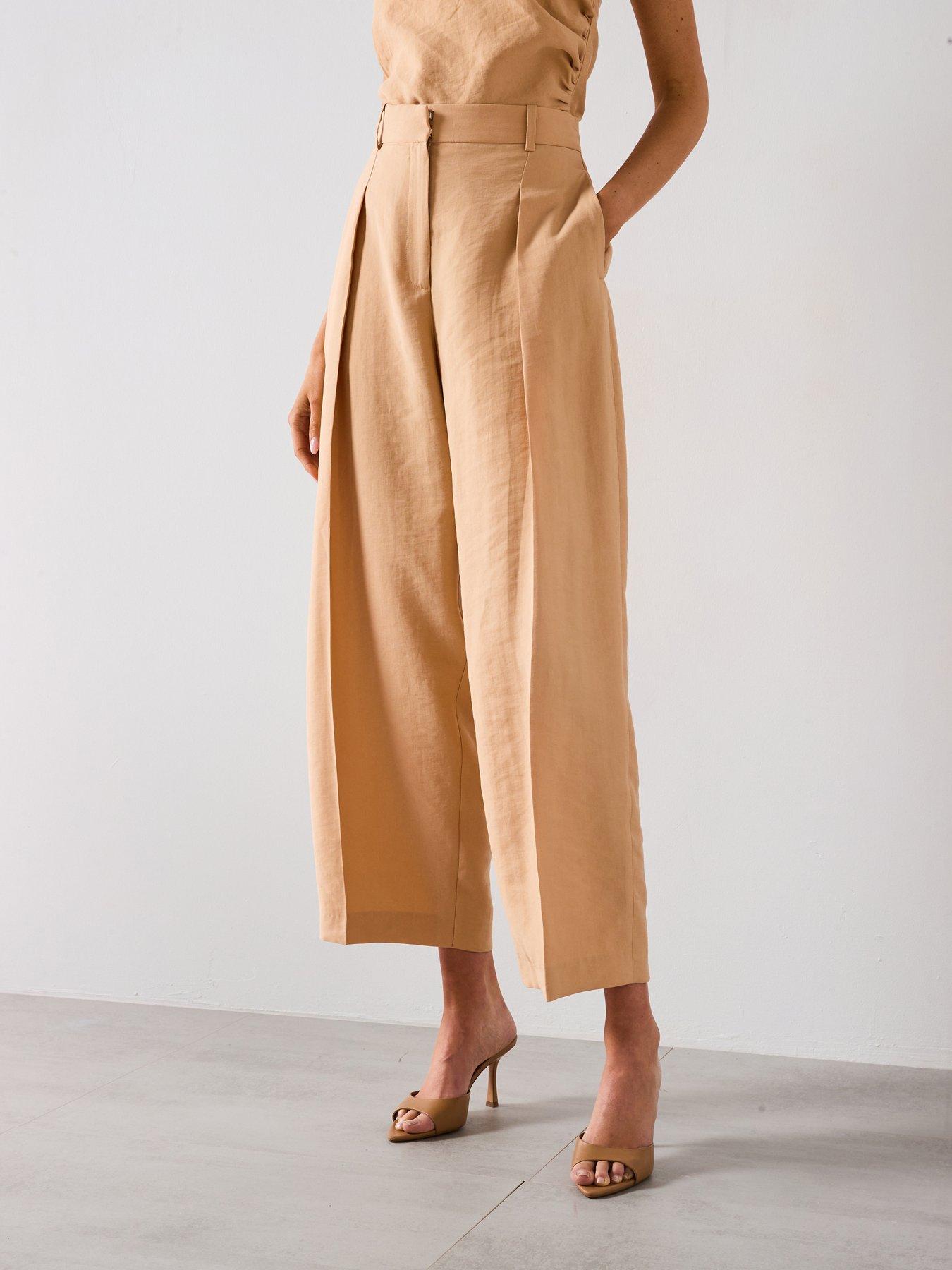 front image of mango-straight-lyocell-trousers-with-pleats-cream
