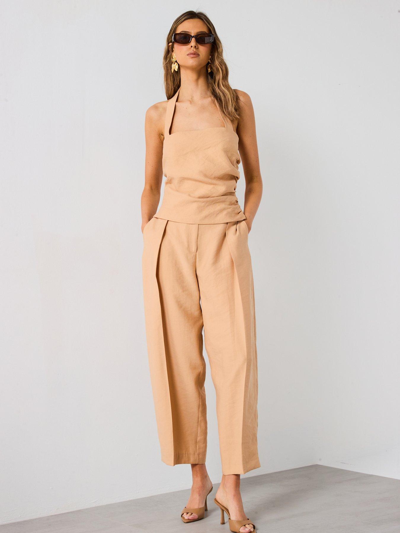  image of mango-straight-lyocell-trousers-with-pleats-cream