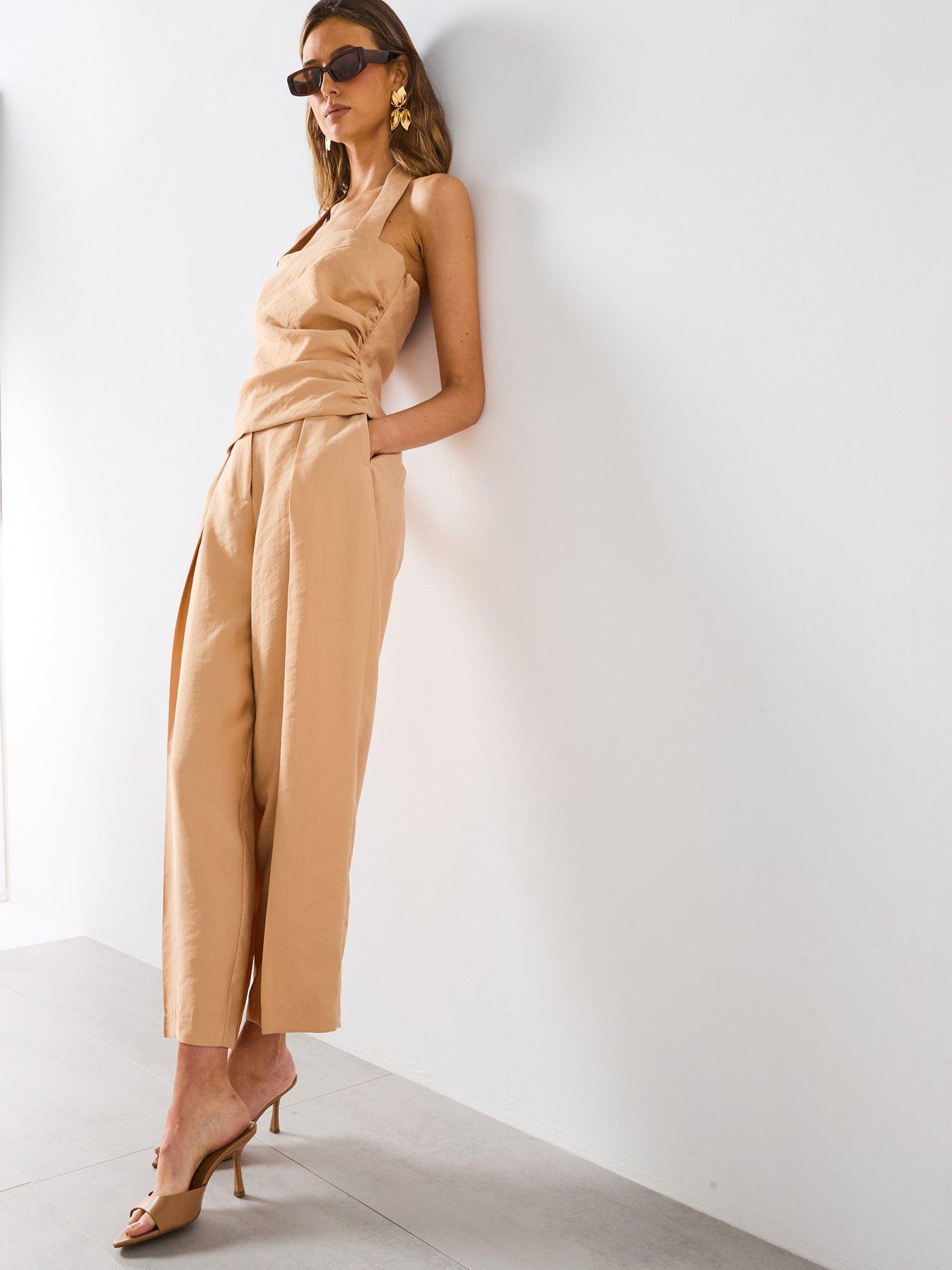  image of mango-straight-lyocell-trousers-with-pleats-cream