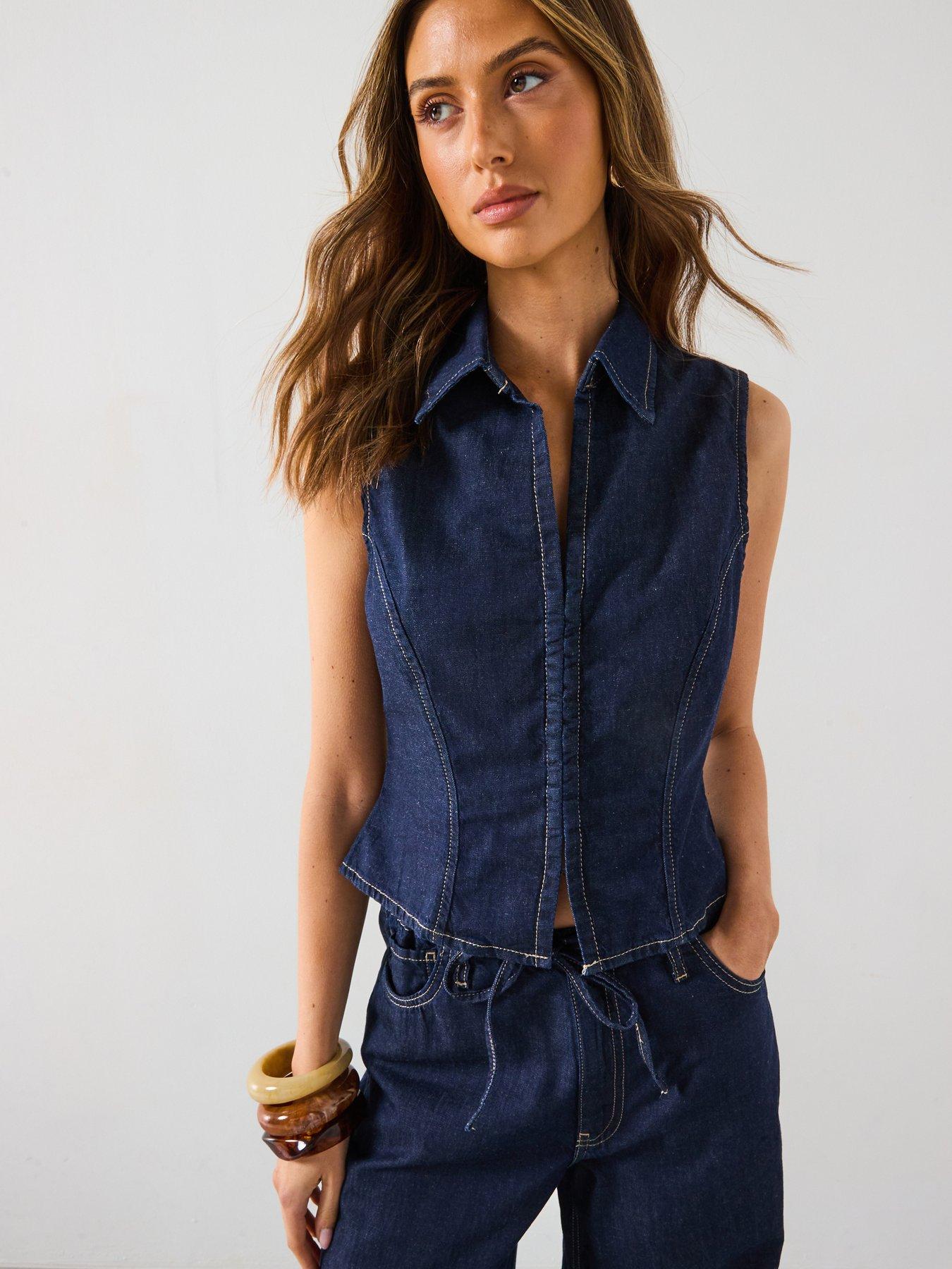 mango-fitted-denim-top-blue