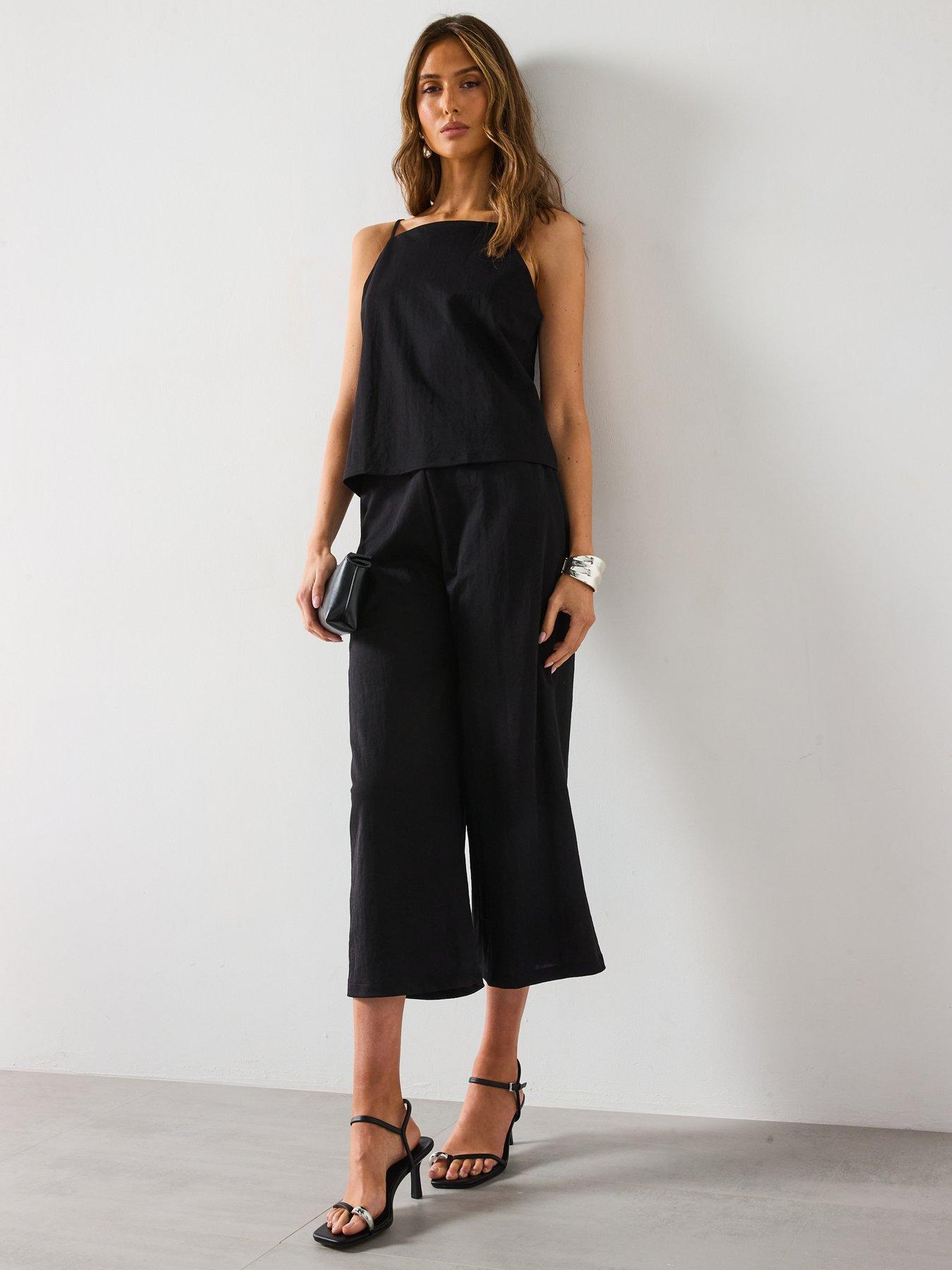  image of mango-halter-neck-cotton-top-black
