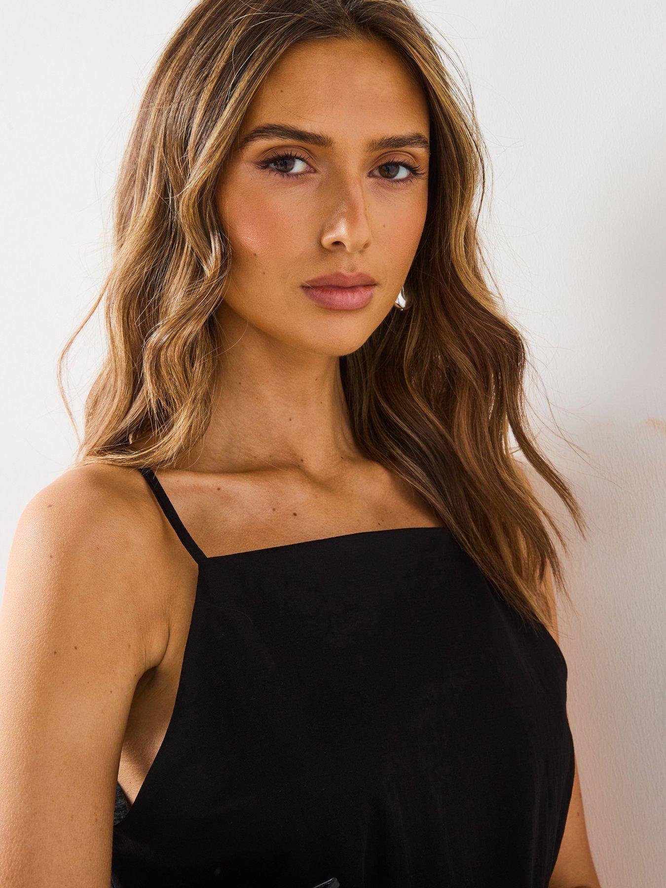  image of mango-halter-neck-cotton-top-black