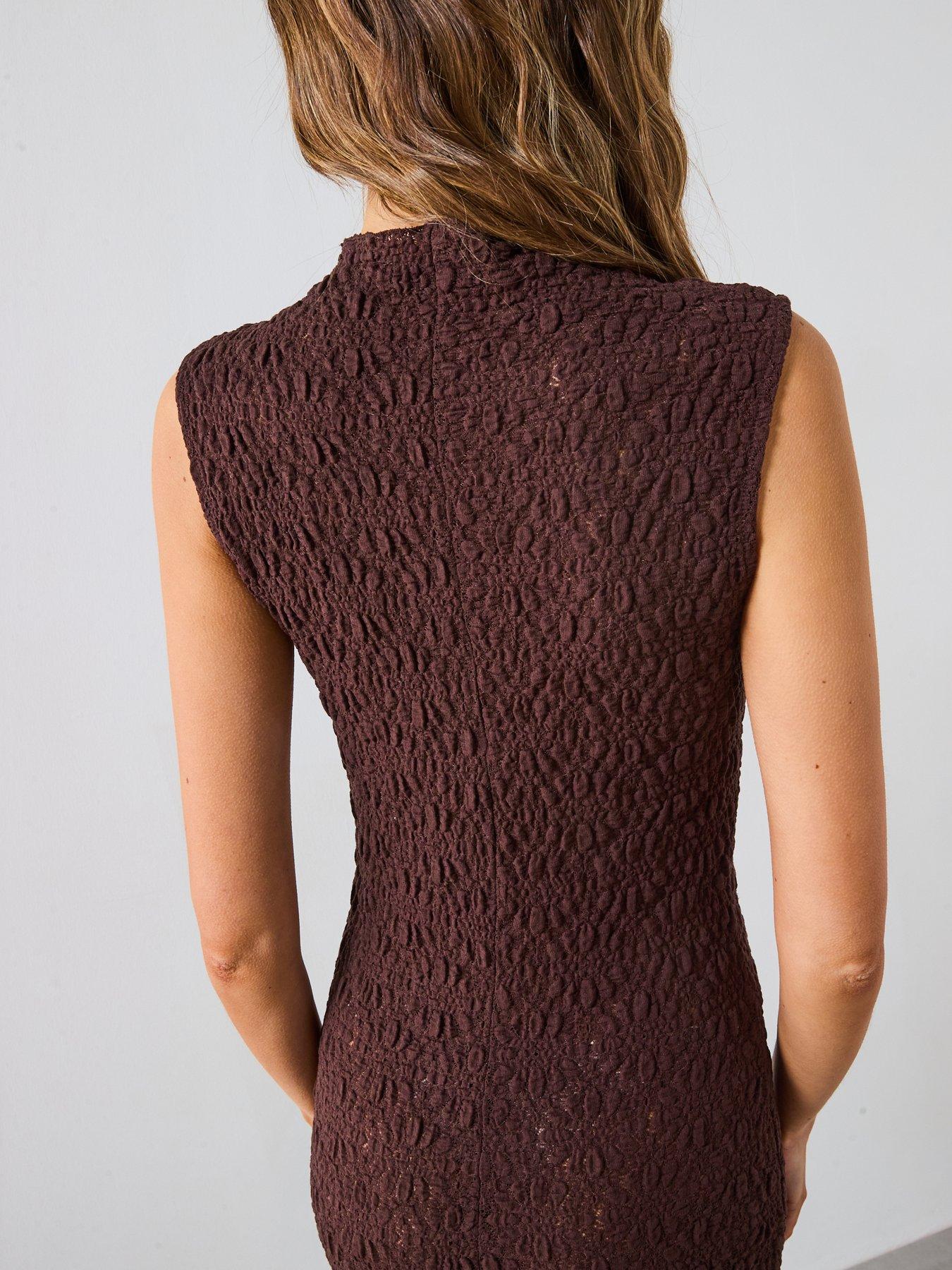  image of mango-perkins-collar-textured-dress-brown