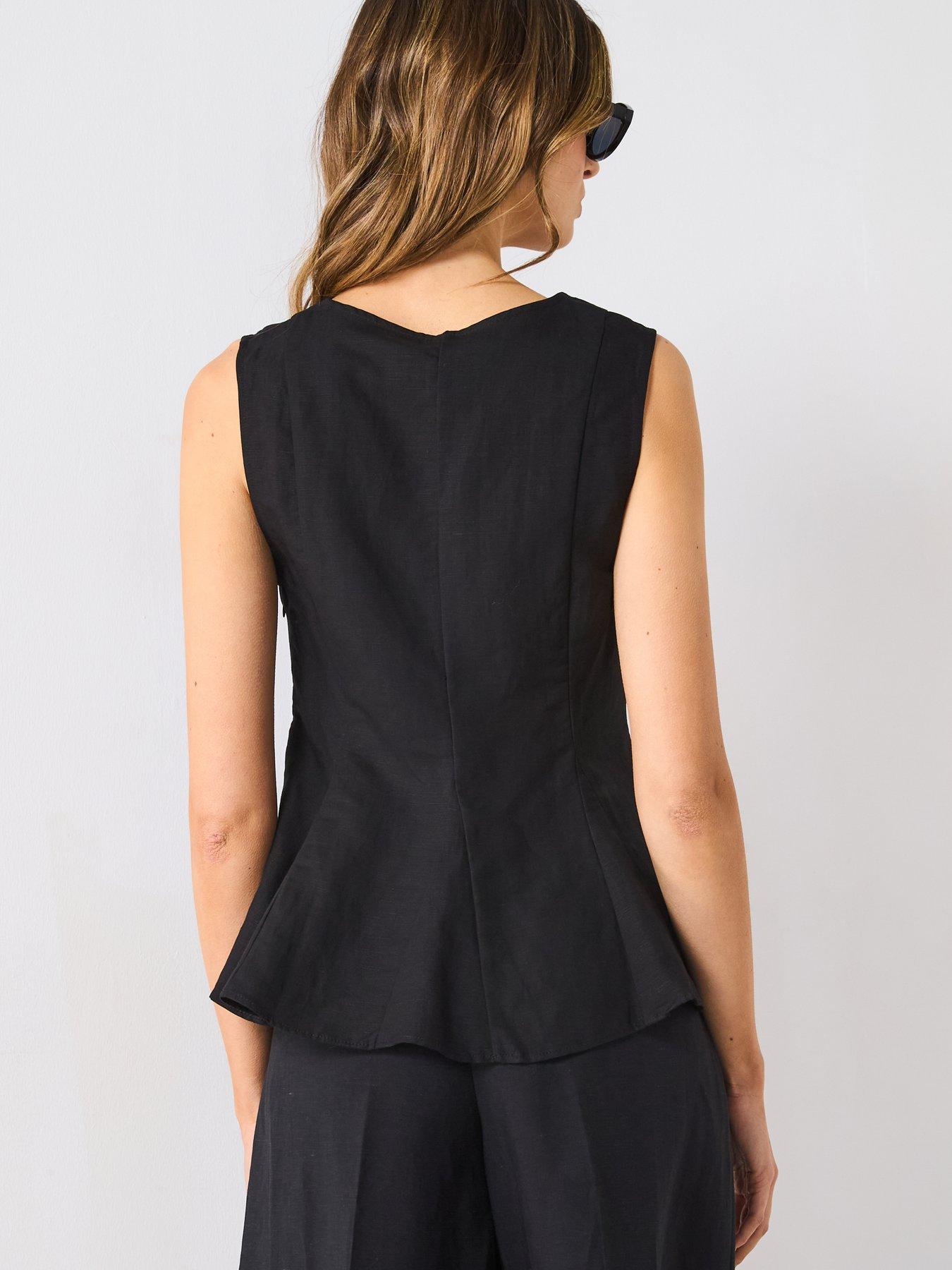 stillFront image of mango-linen-blend-peplum-top-black