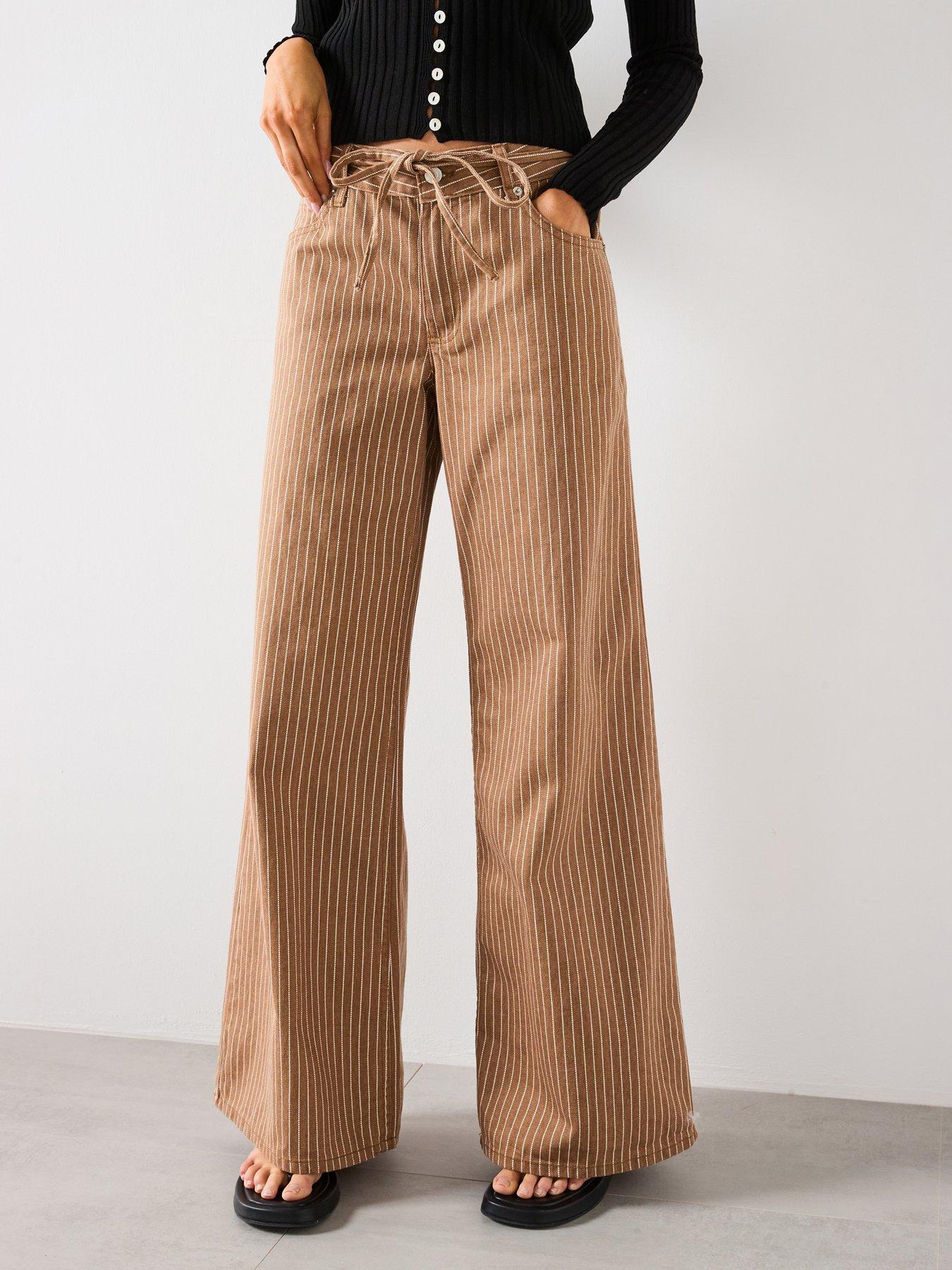  image of mango-wide-leg-jeans-with-stripes-and-belt-brown