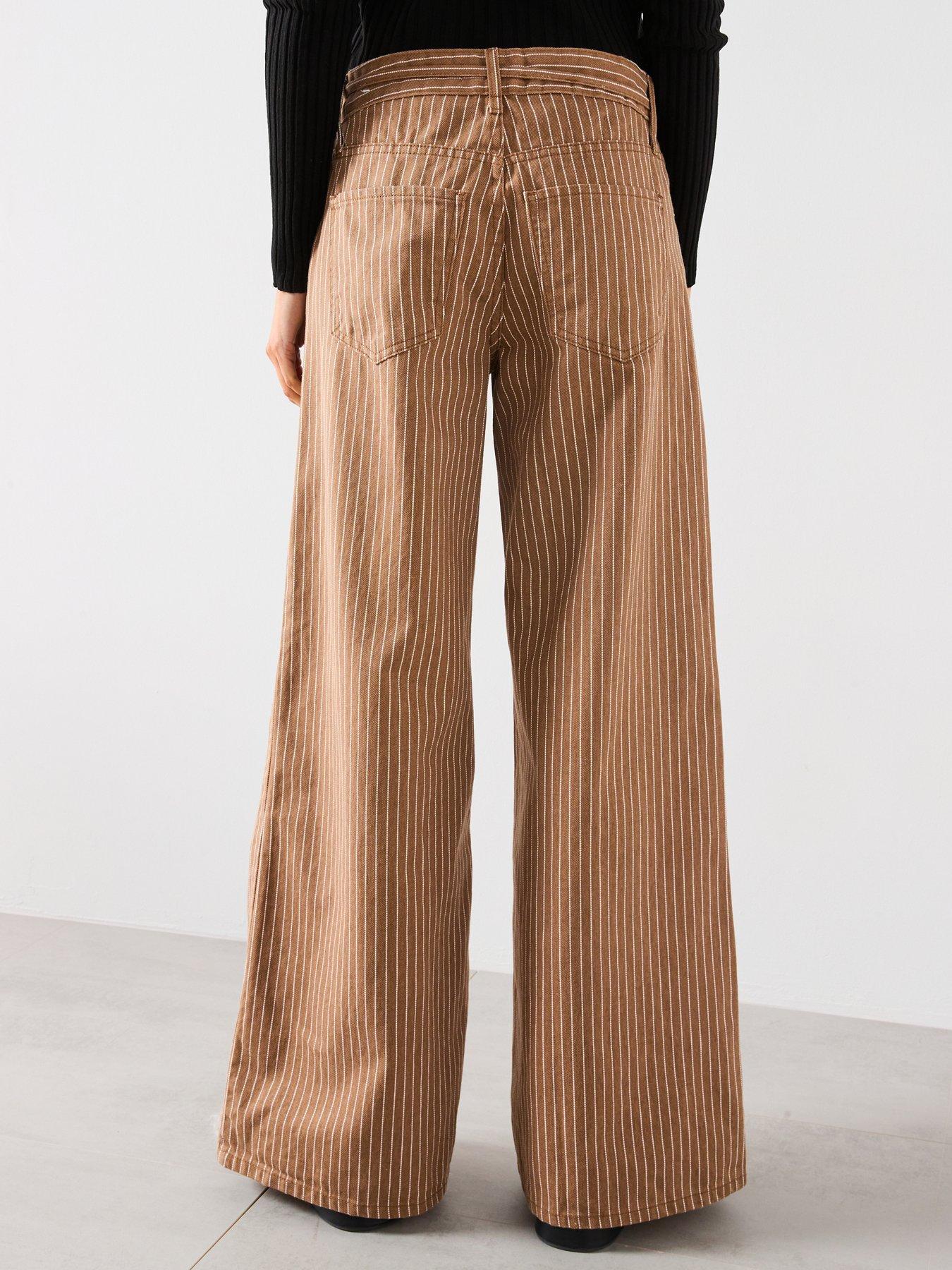  image of mango-wide-leg-jeans-with-stripes-and-belt-brown