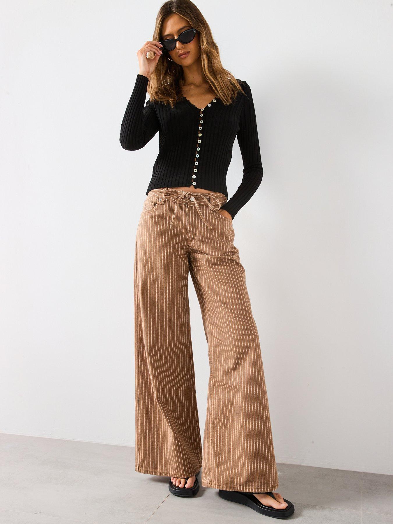  image of mango-wide-leg-jeans-with-stripes-and-belt-brown
