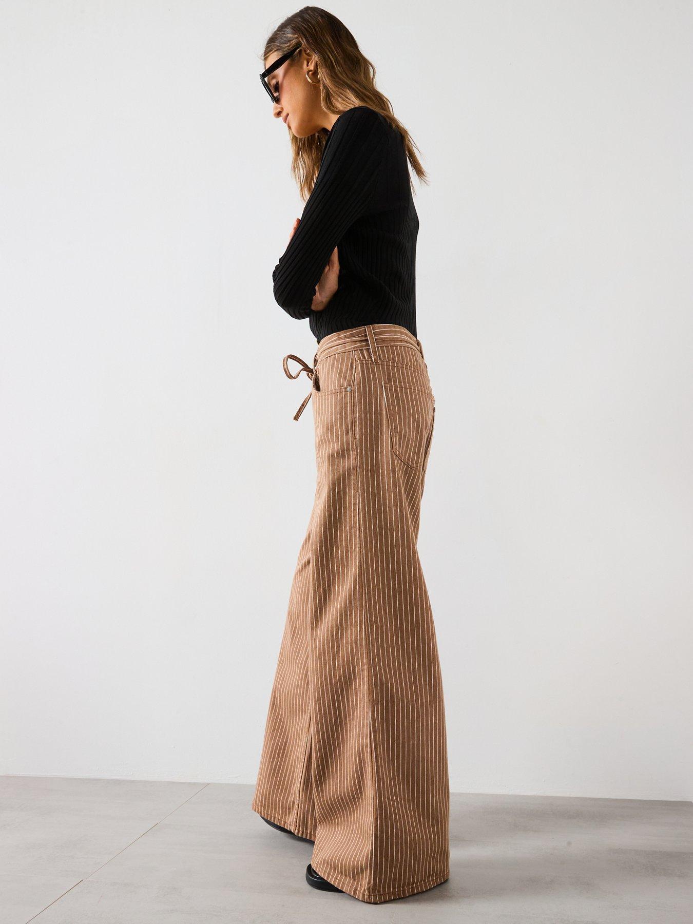  image of mango-wide-leg-jeans-with-stripes-and-belt-brown