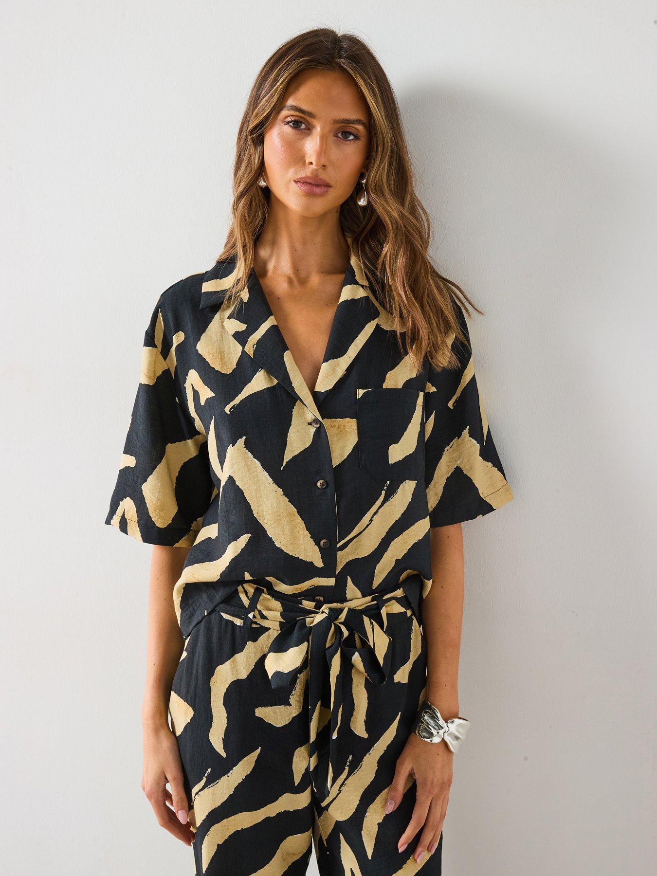 Mango Printed Short-Sleeved Shirt - Black