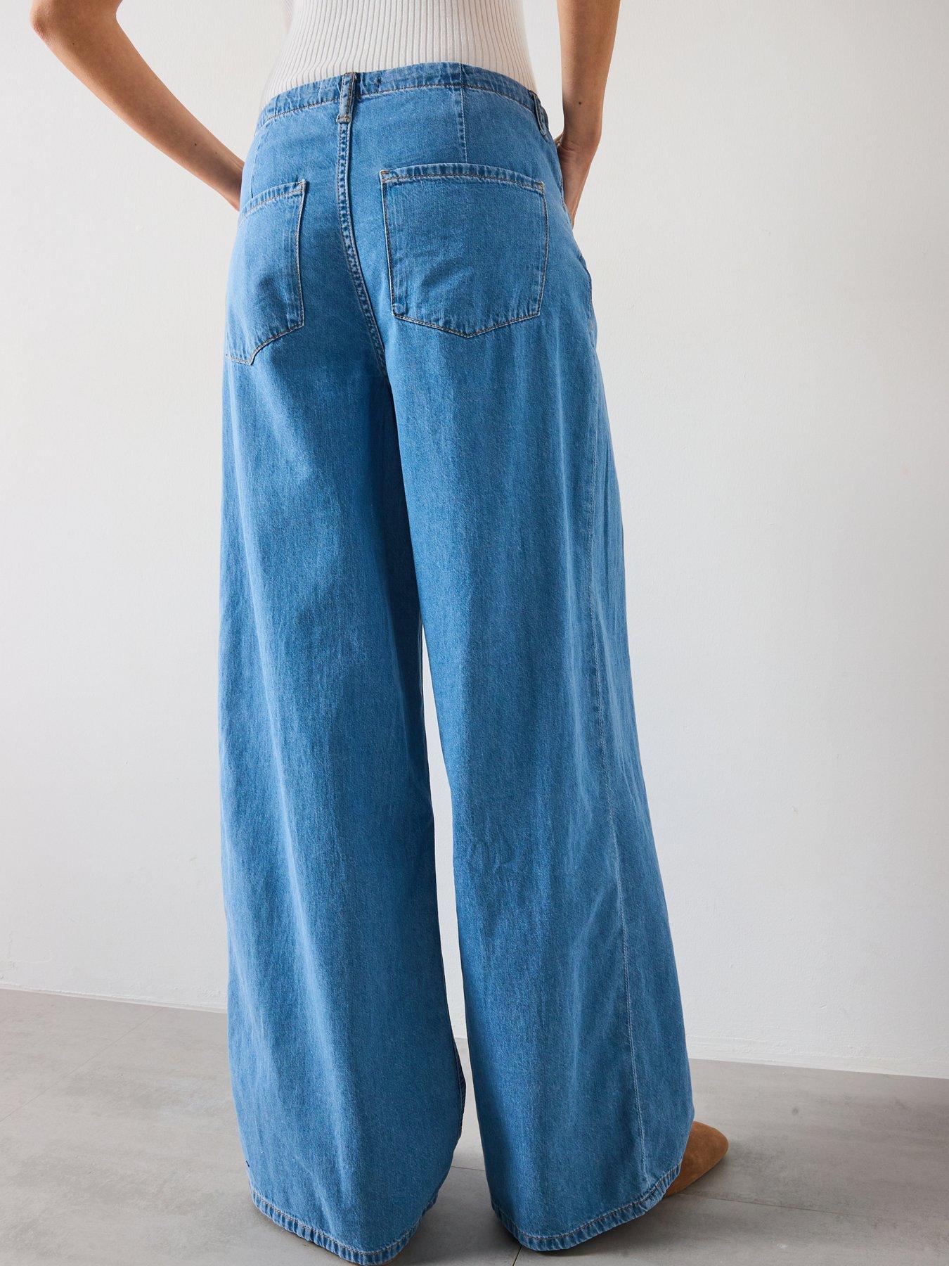 stillFront image of mango-wide-leg-denim-trousers-with-belt-blue