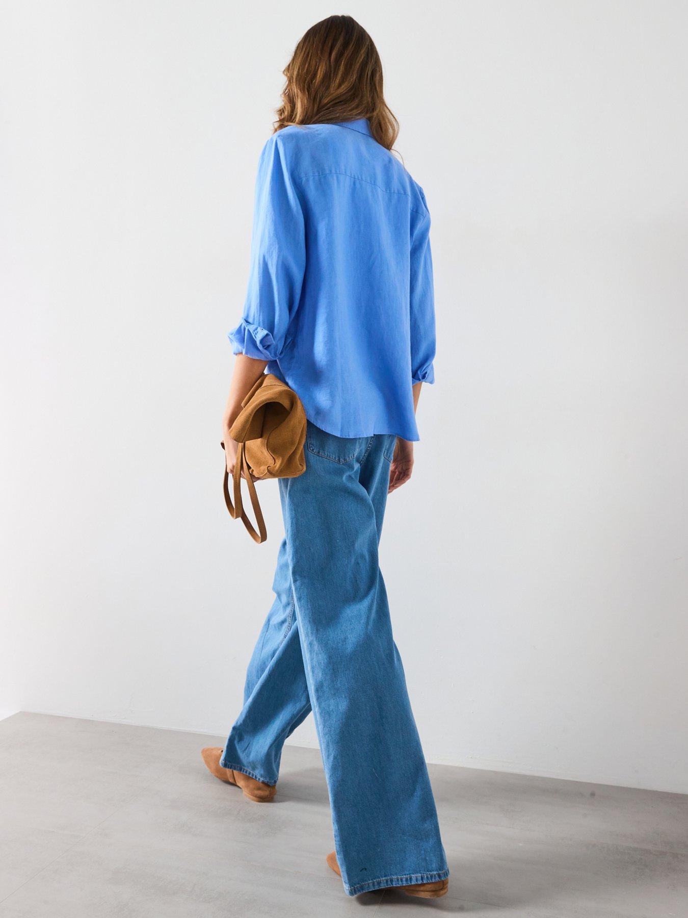  image of mango-wide-leg-denim-trousers-with-belt-blue