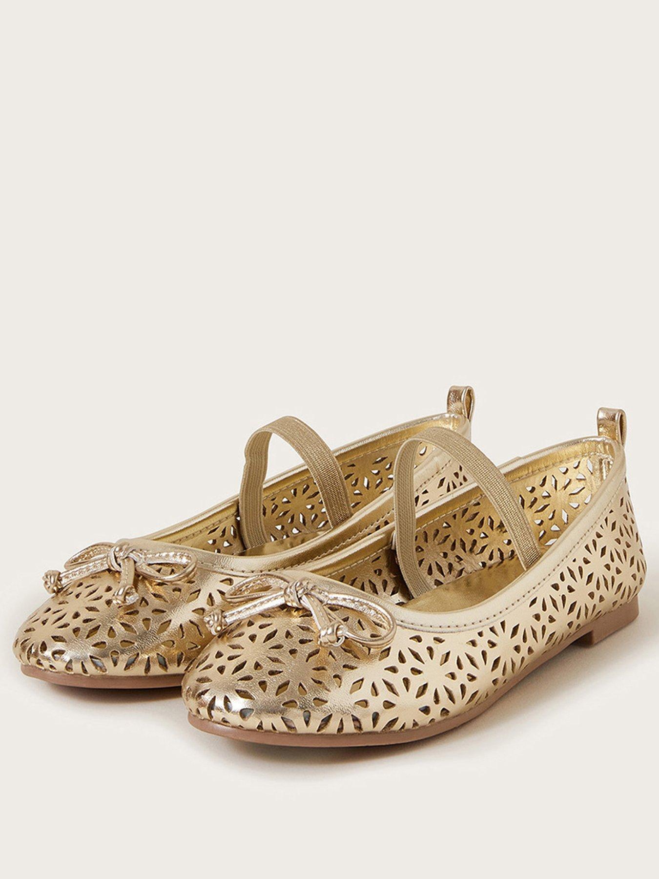  image of monsoon-girls-cutwork-metallic-ballet-flat-pumps-gold