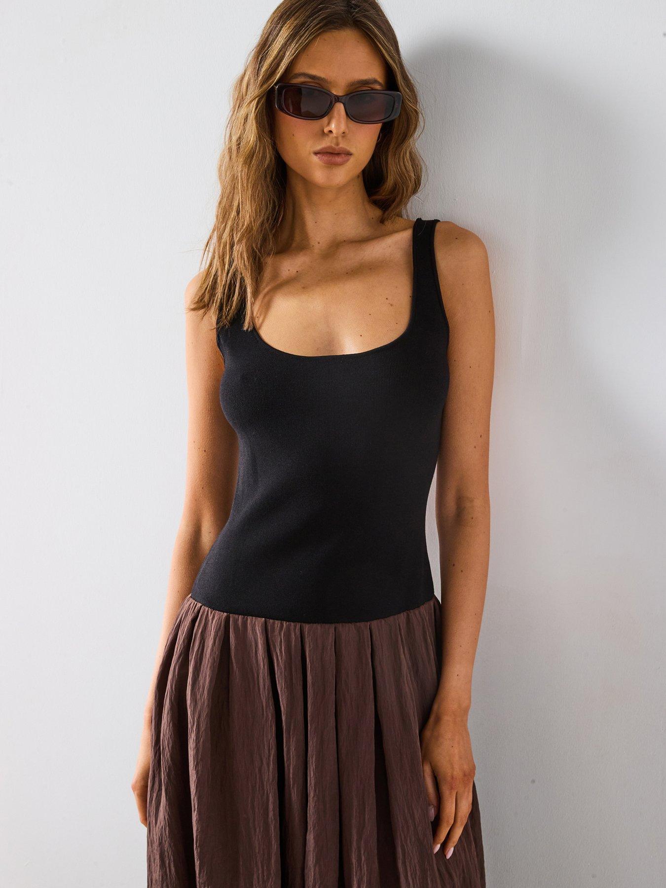  image of mango-a-line-dress-brown