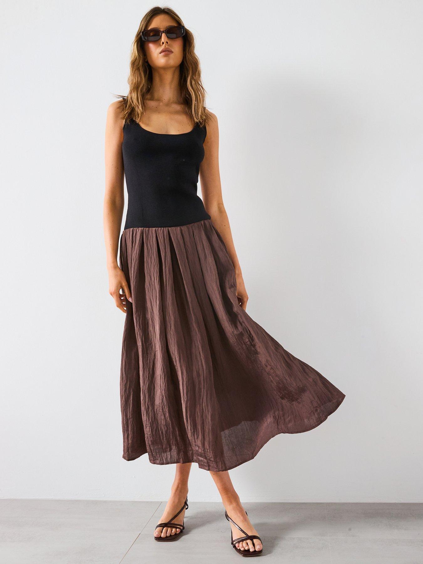  image of mango-a-line-dress-brown
