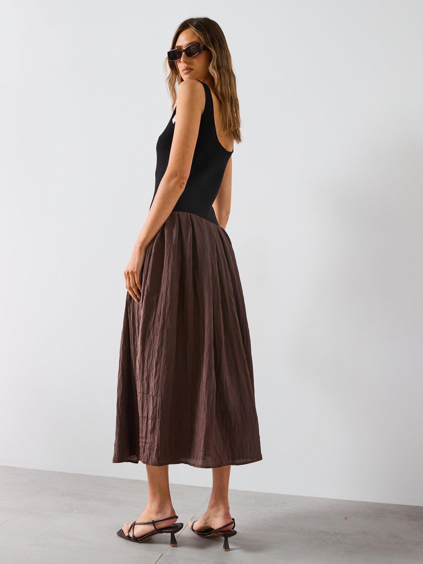 image of mango-a-line-dress-brown