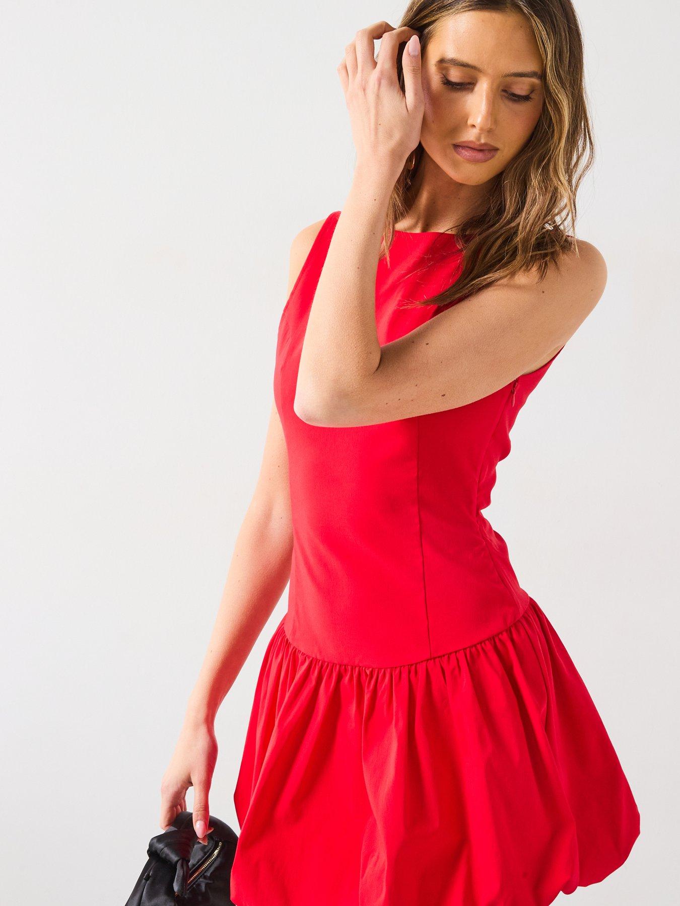 open lace back dress Mariah A-Line Midi Red Dress with Ribbons at Back
