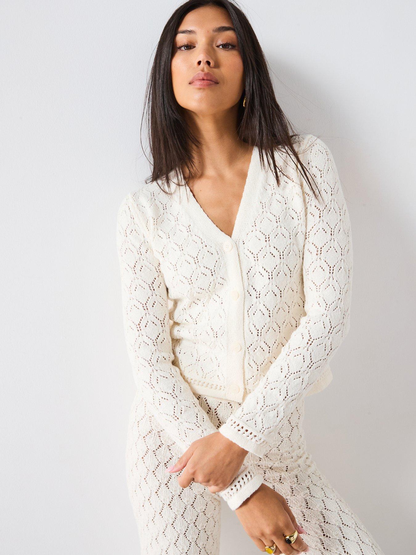 Mango Pattern Knit Detailed Cardigan - Cream