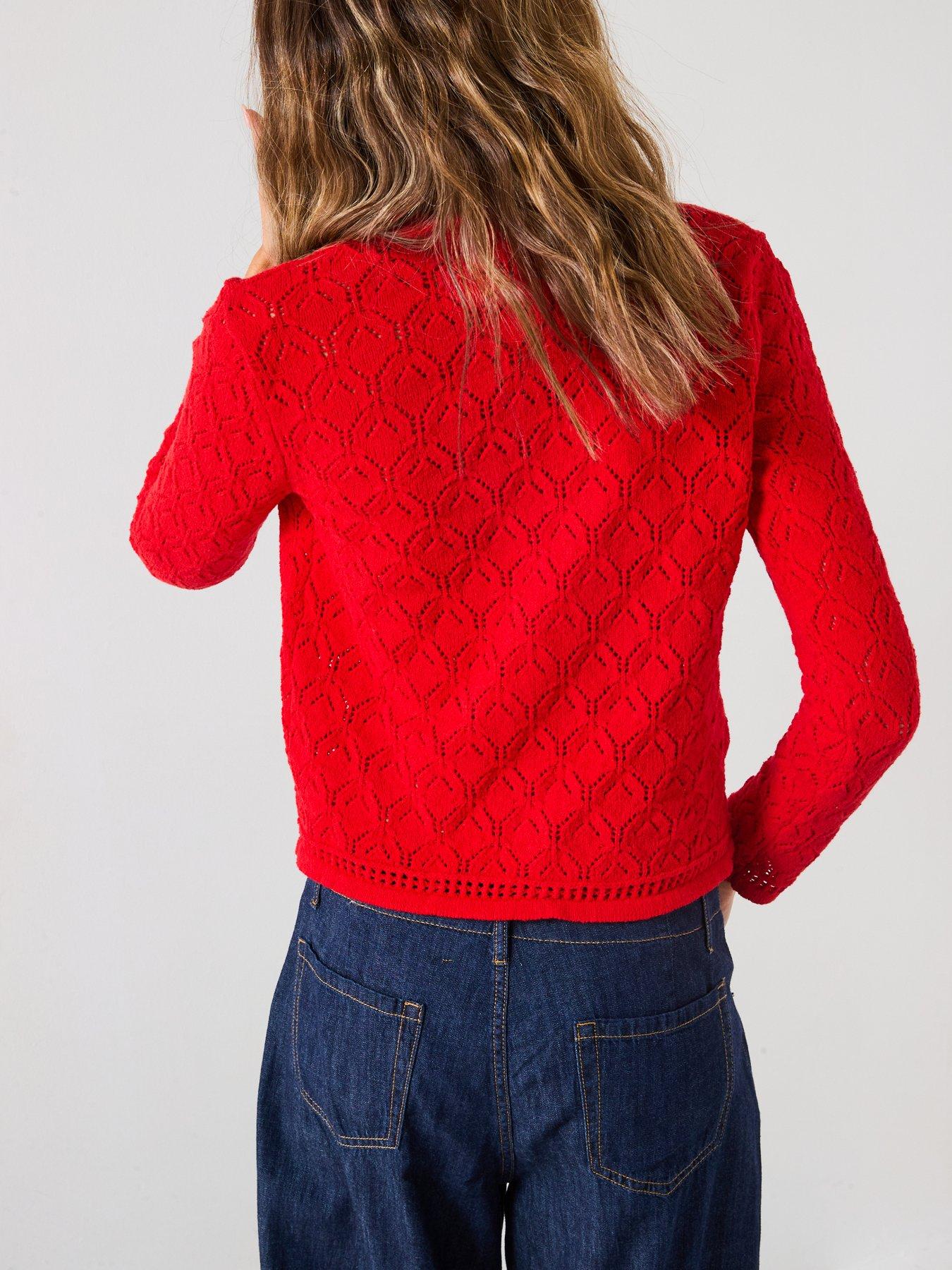 stillFront image of mango-pattern-knit-detailed-cardigan-red