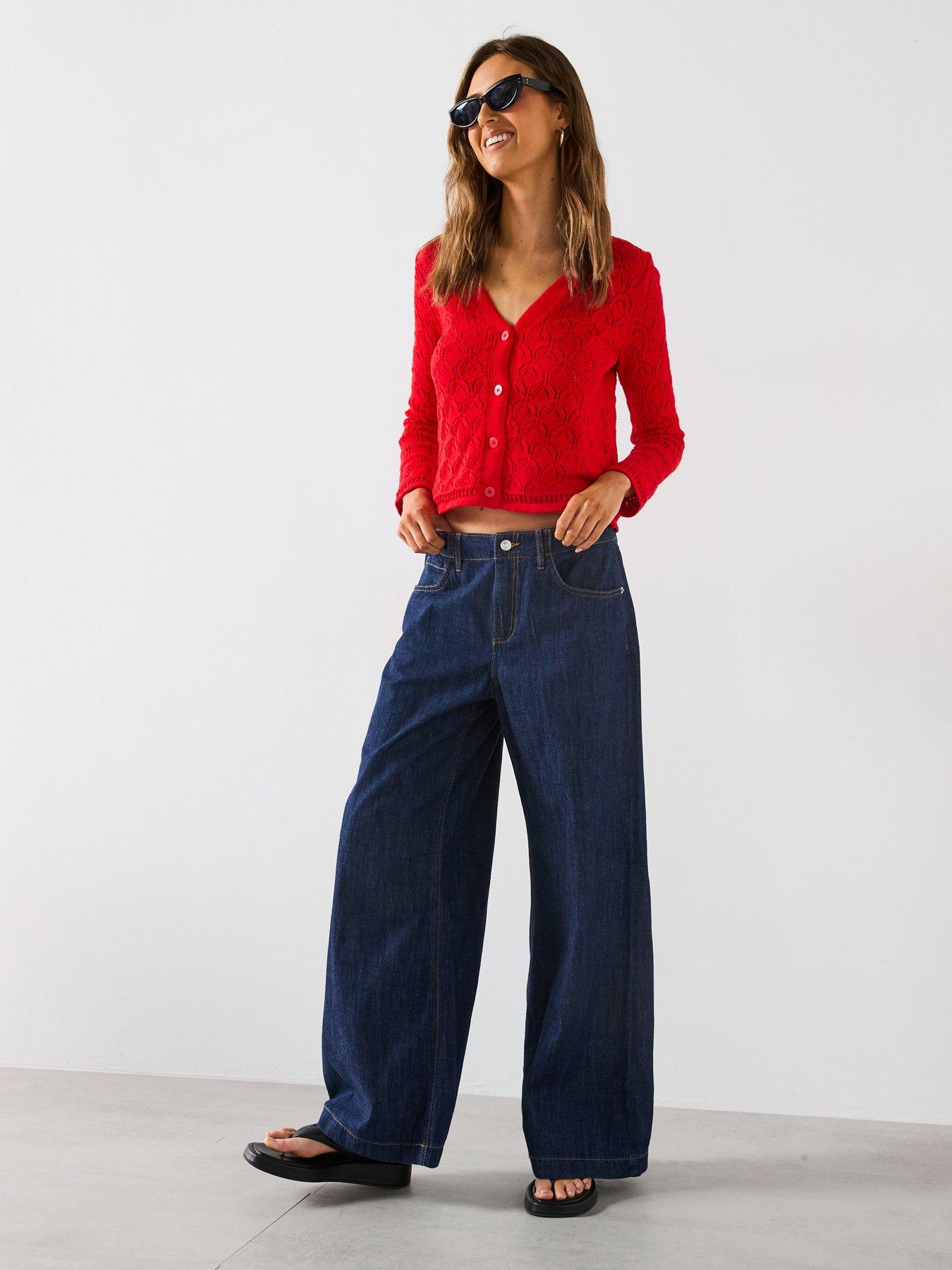  image of mango-pattern-knit-detailed-cardigan-red