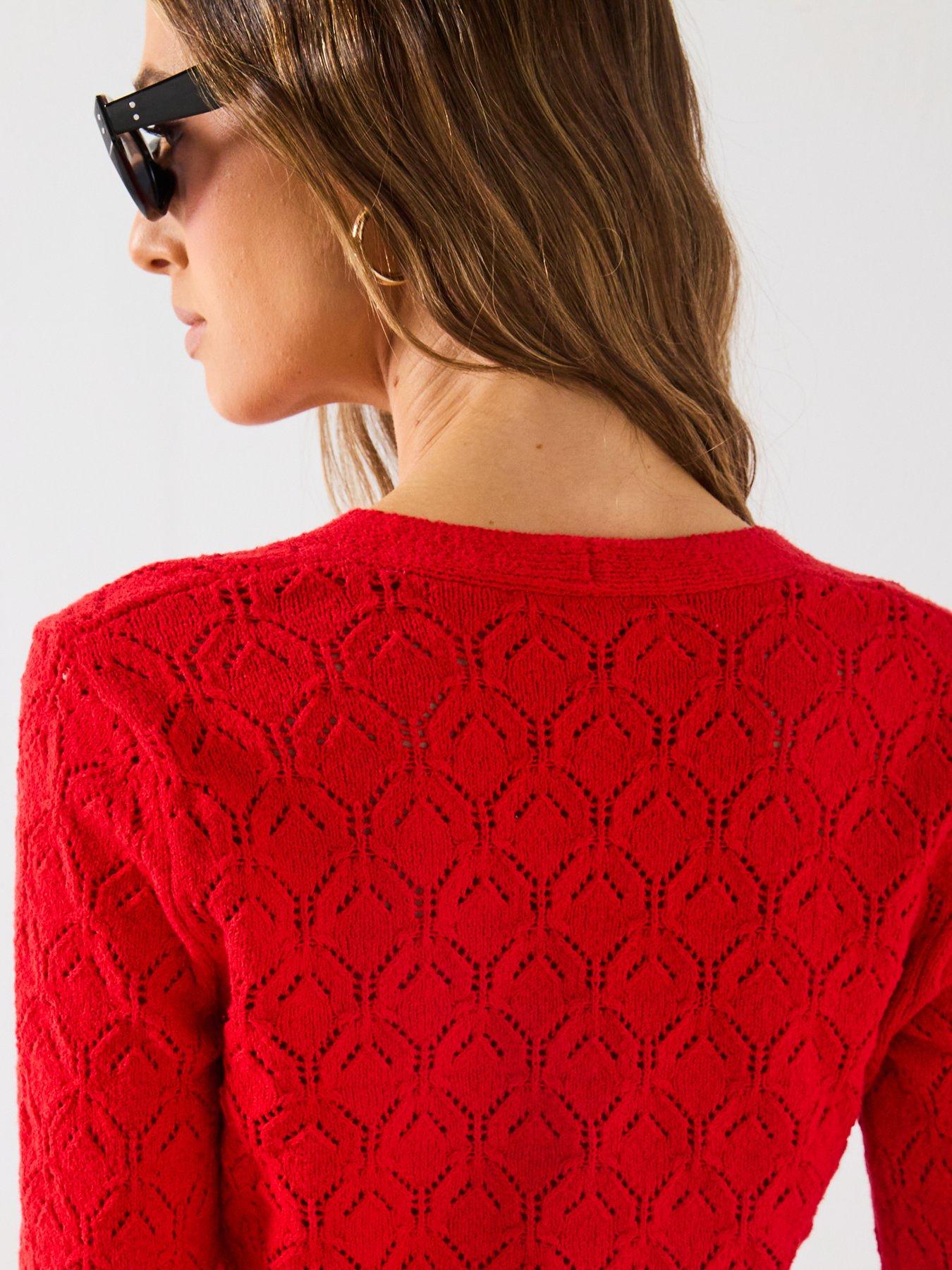  image of mango-pattern-knit-detailed-cardigan-red