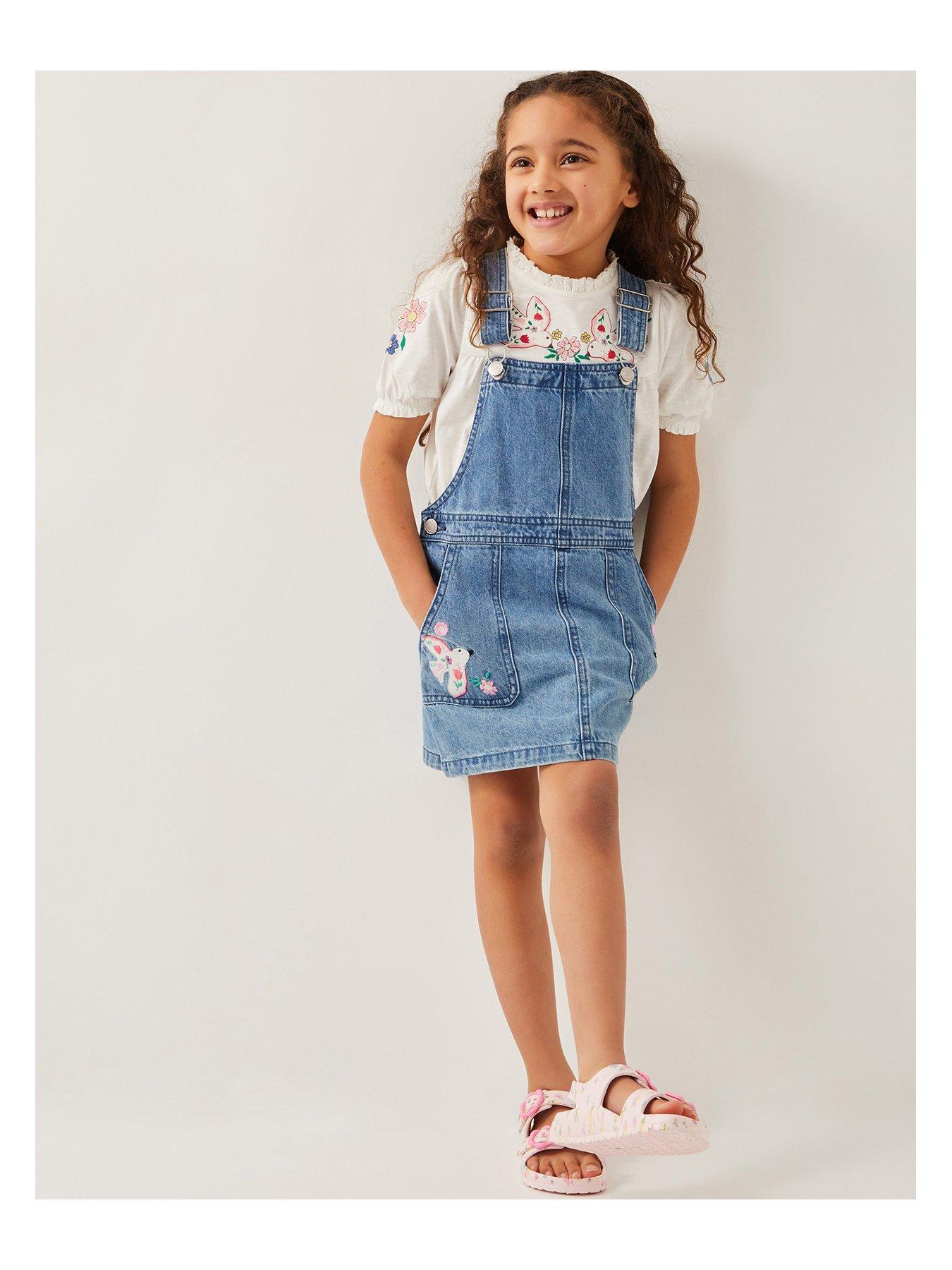  image of monsoon-girls-denim-dungaree-pinafore-dress-blue