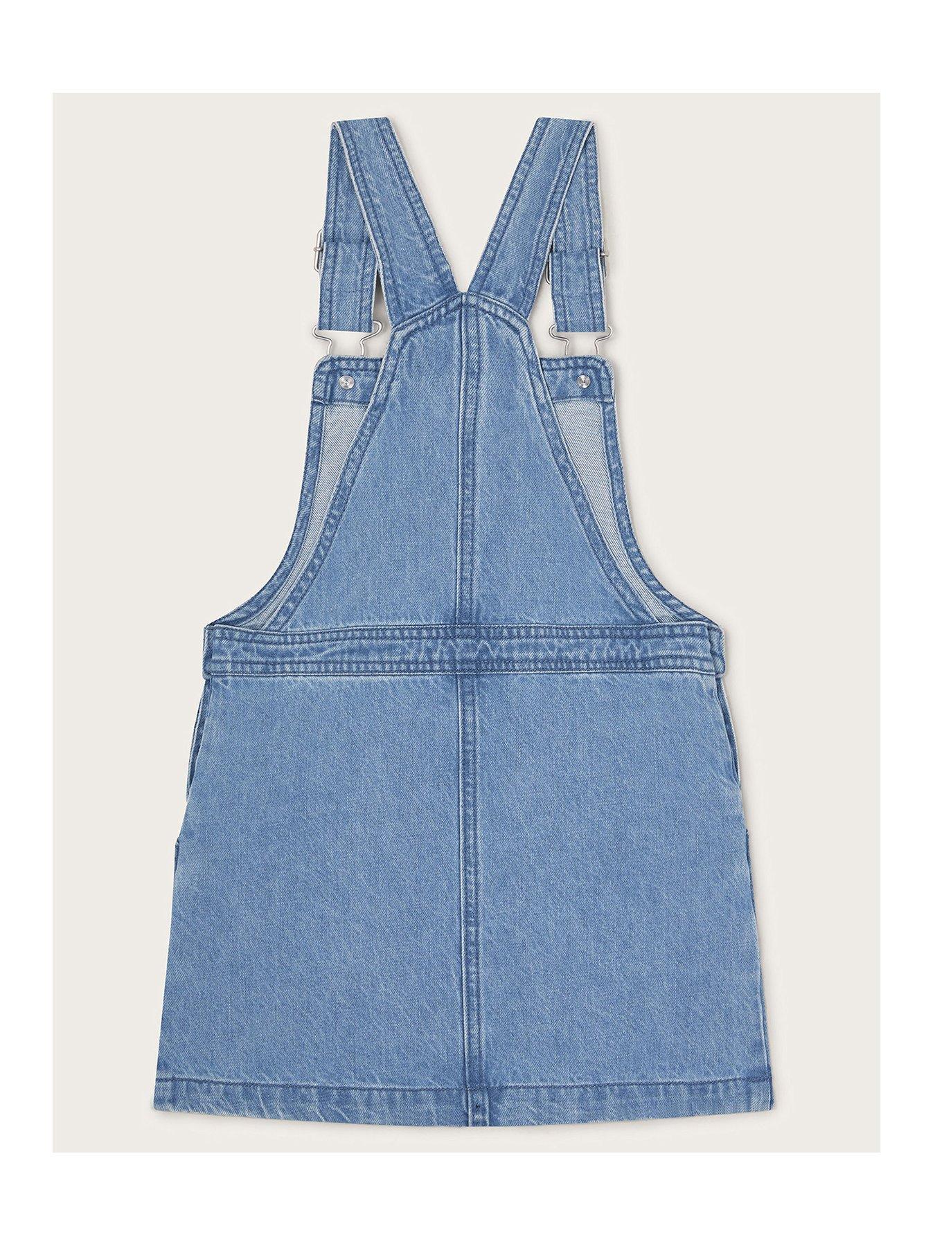  image of monsoon-girls-denim-dungaree-pinafore-dress-blue