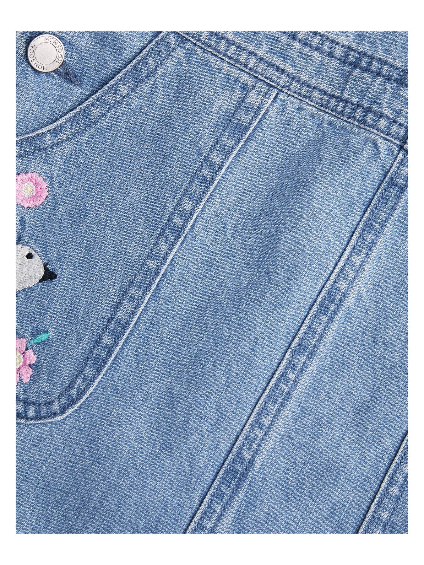  image of monsoon-girls-denim-dungaree-pinafore-dress-blue