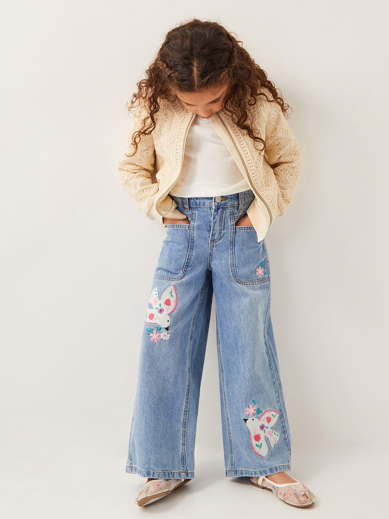  image of monsoon-girls-dove-applique-denim-jeans-blue