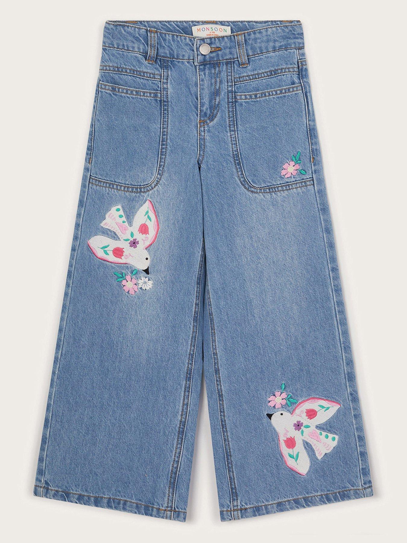  image of monsoon-girls-dove-applique-denim-jeans-blue