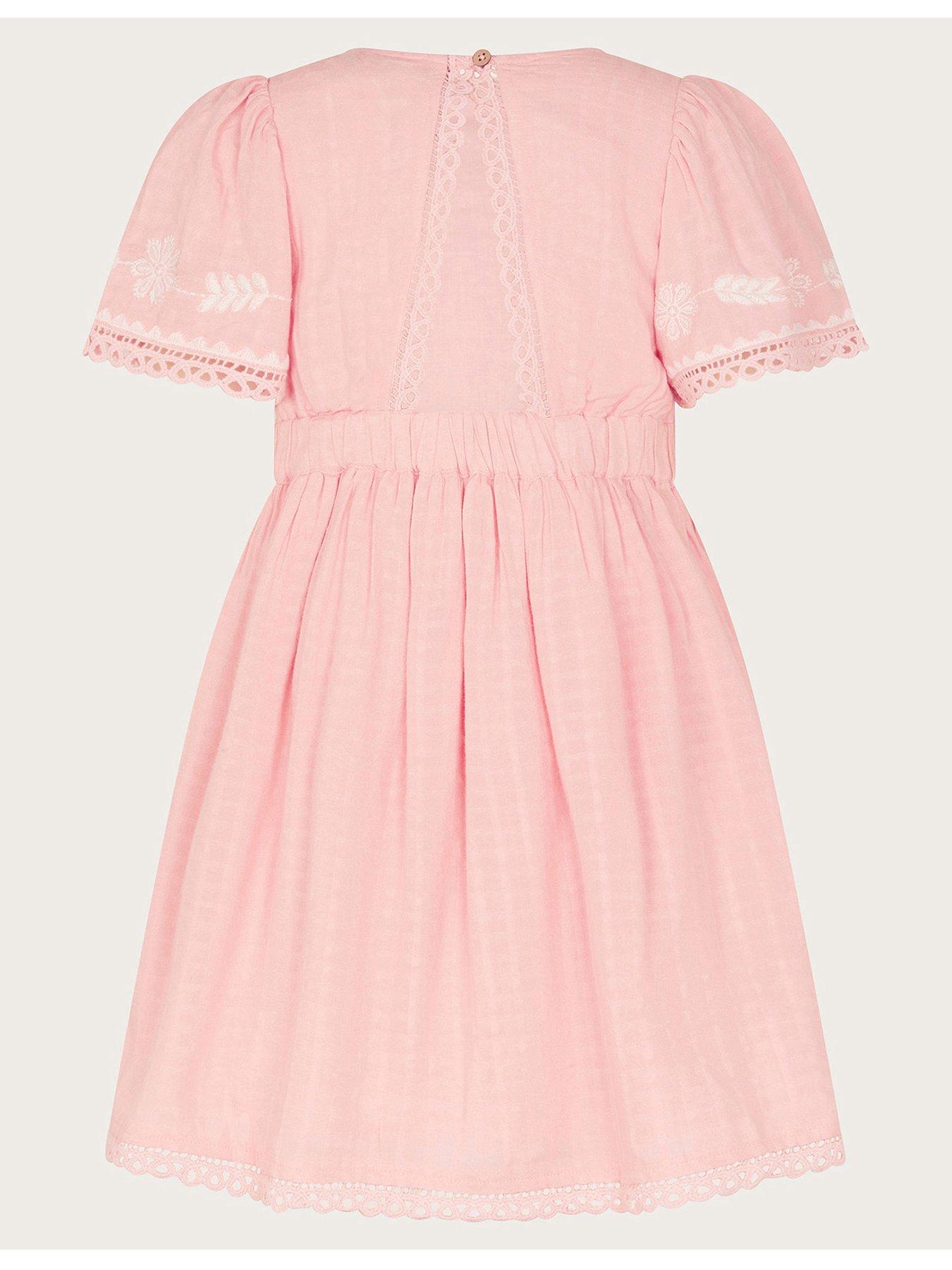  image of monsoon-girls-floral-embroidered-short-sleeve-dress-pink